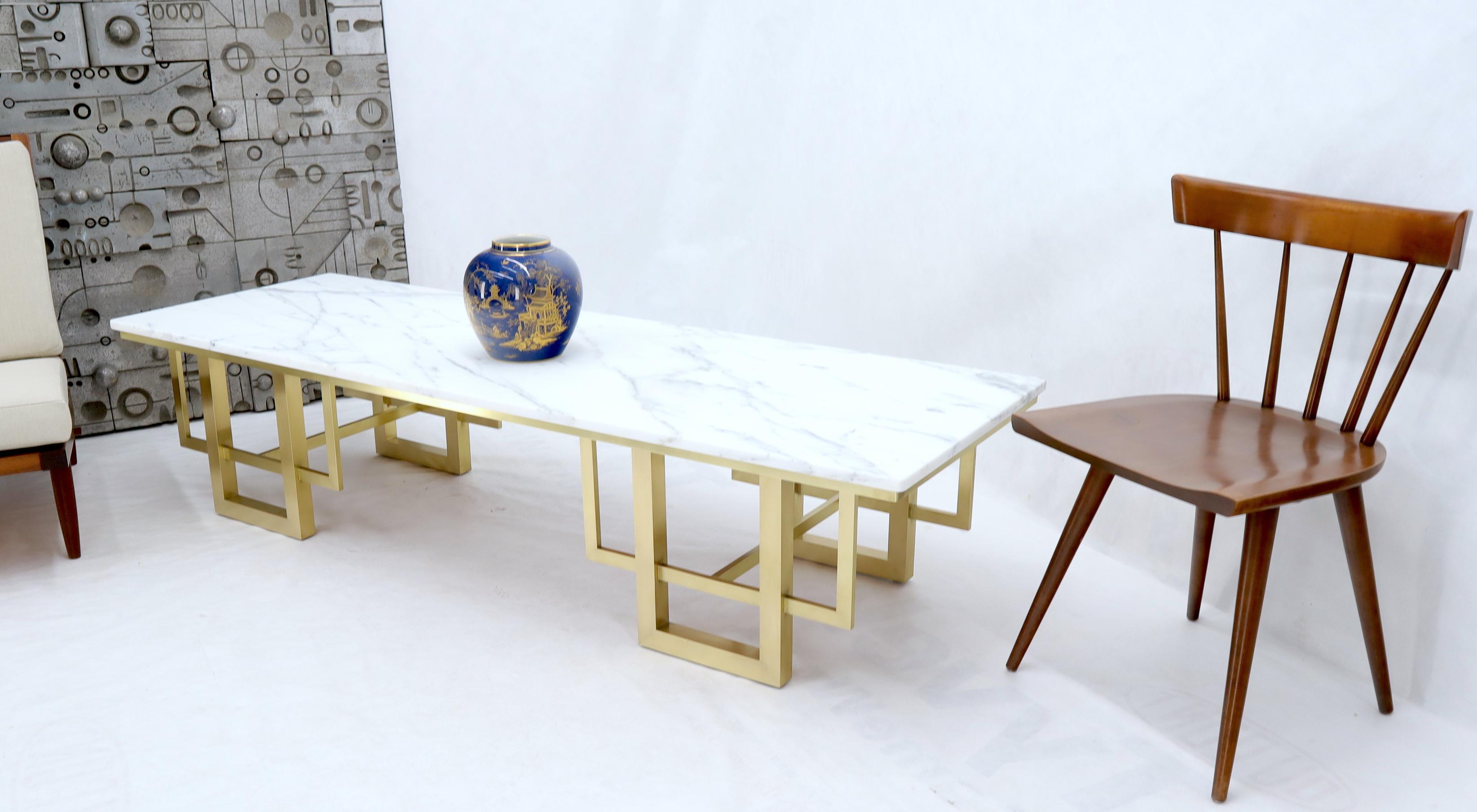 Rectangle White Marble Coffee Table on Polished Brass Base 8