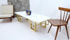 Rectangle White Marble Coffee Table on Polished Brass Base