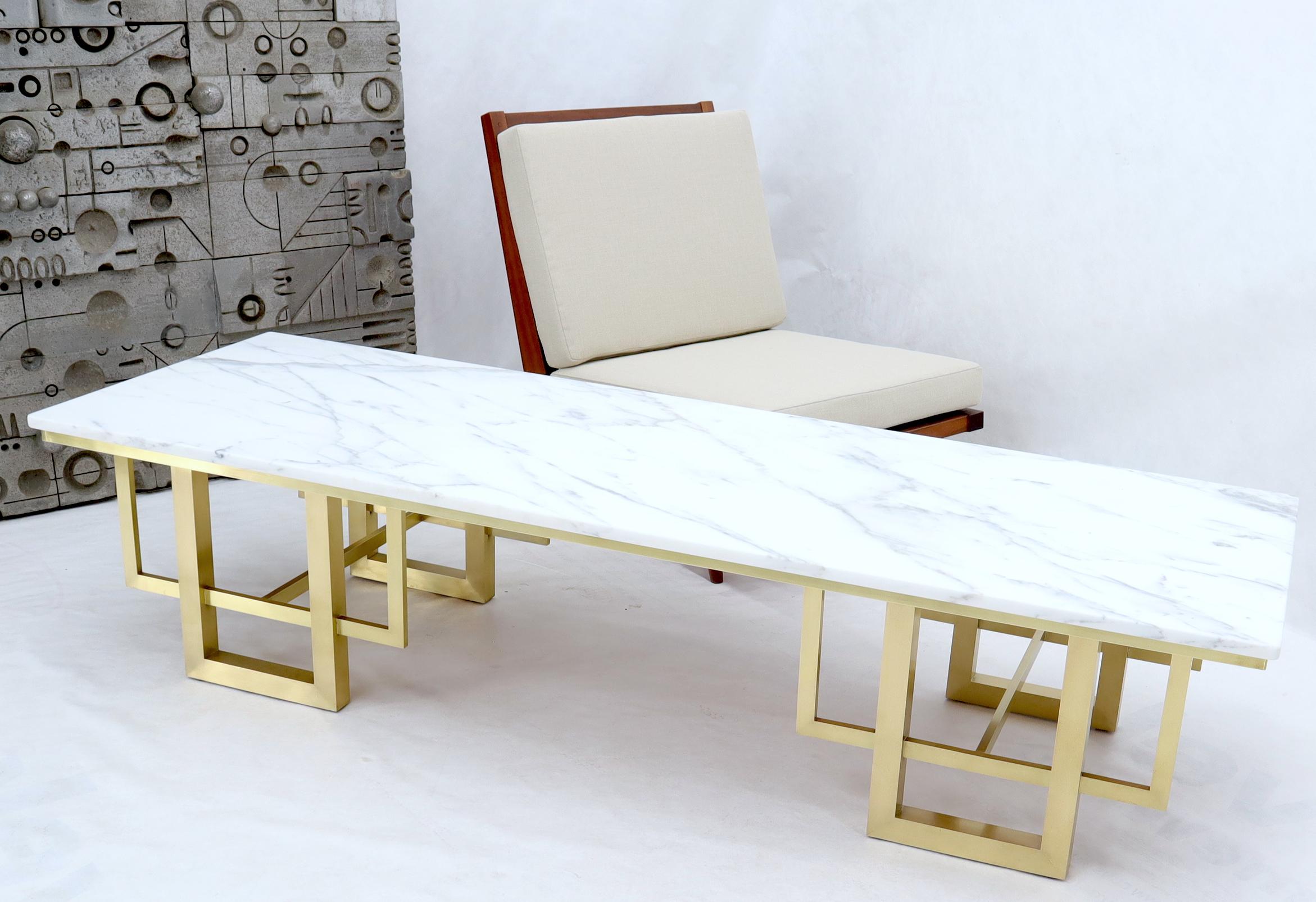 Mid-Century Modern Rectangle White Marble Coffee Table on Polished Brass Base