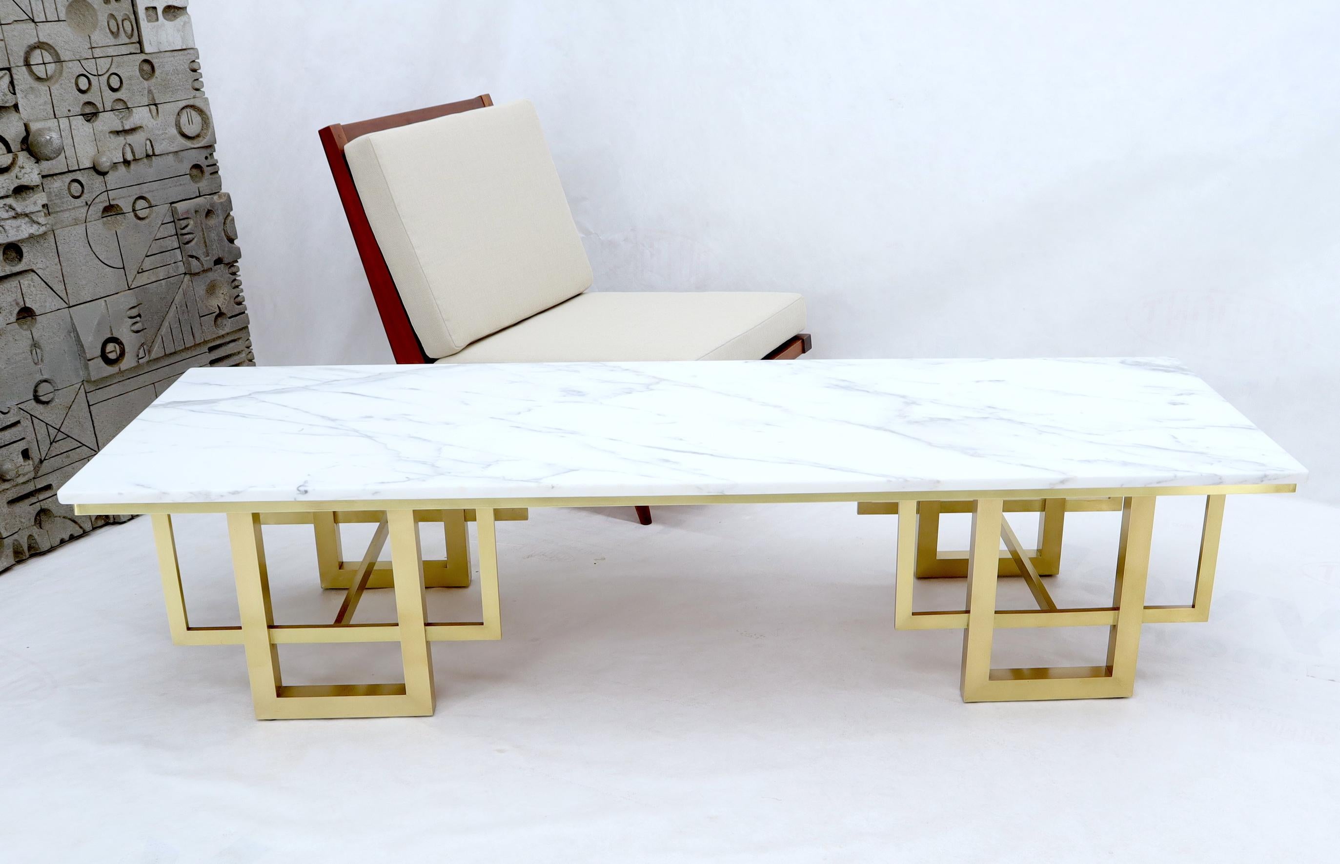 American Rectangle White Marble Coffee Table on Polished Brass Base