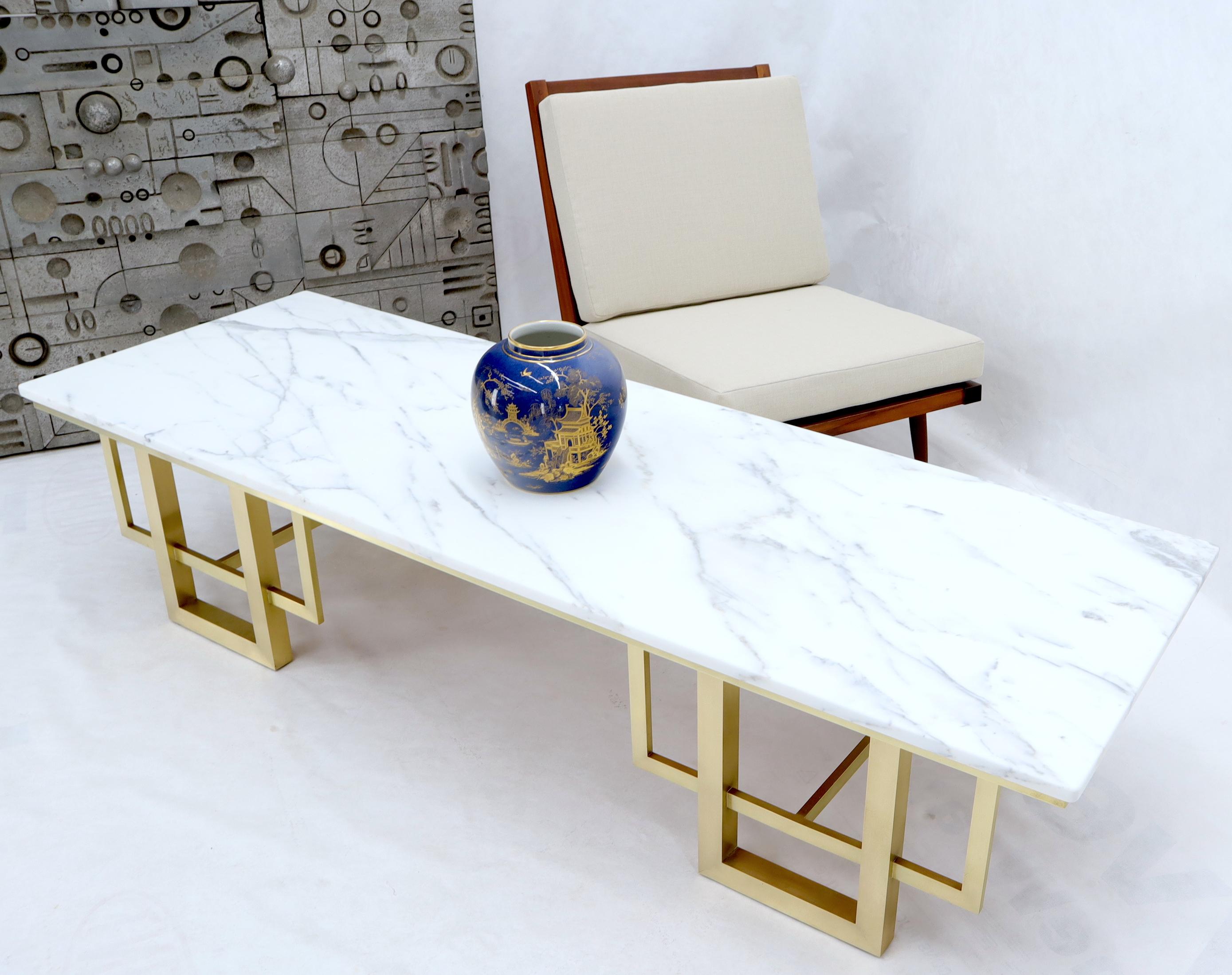 20th Century Rectangle White Marble Coffee Table on Polished Brass Base