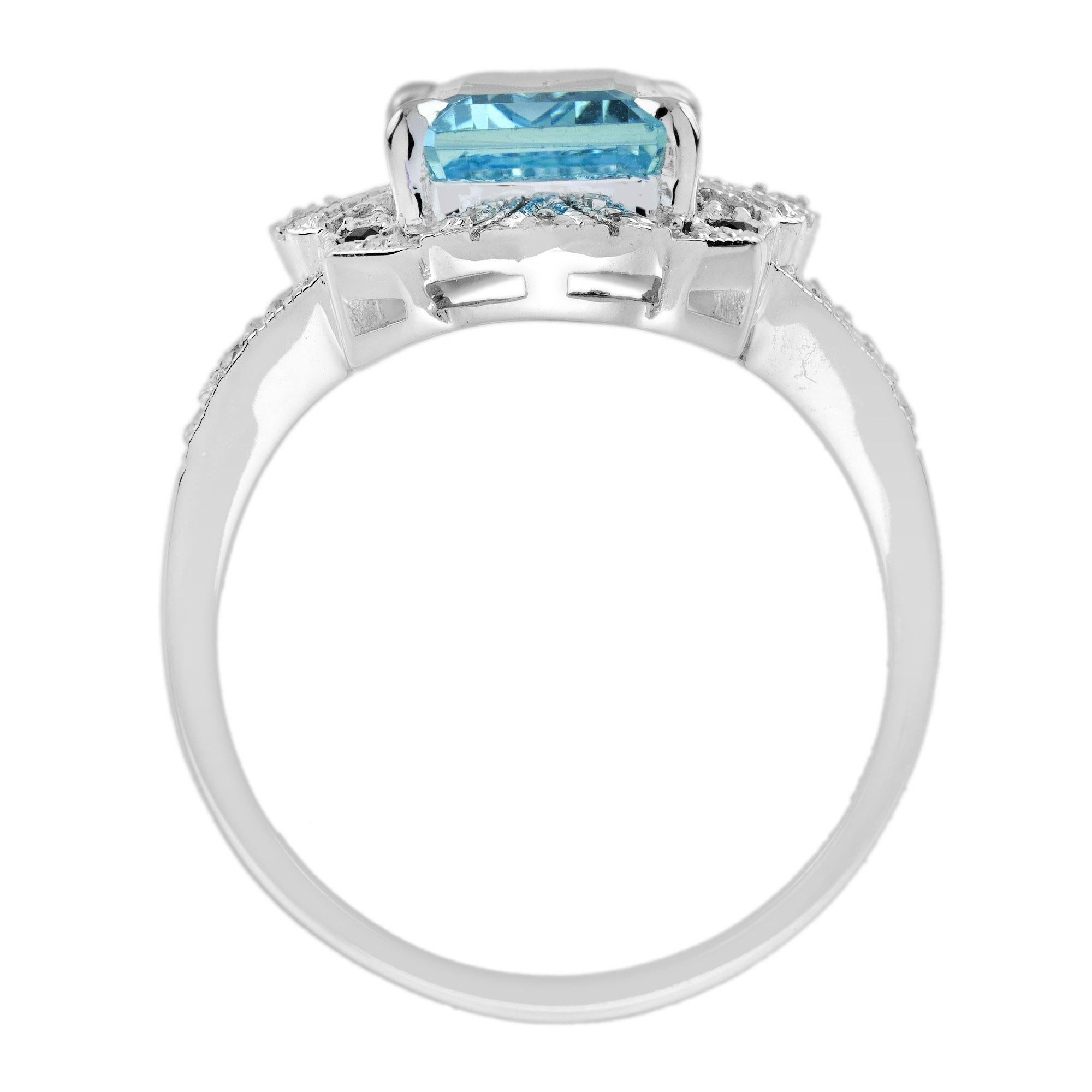 Anello rettangolare in oro bianco con acquamarina, onice e diamante di ispirazione vintage in stile Art Deco In condizioni Nuovo in vendita a Oakton, VA