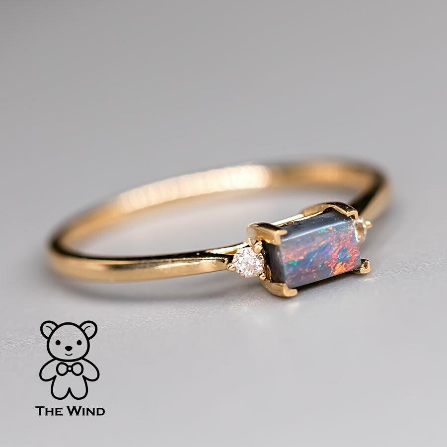 Bague de fiançailles Rectangle Australian Boulder Opal Diamond 18K Yellow Gold Neuf - En vente à Suwanee, GA