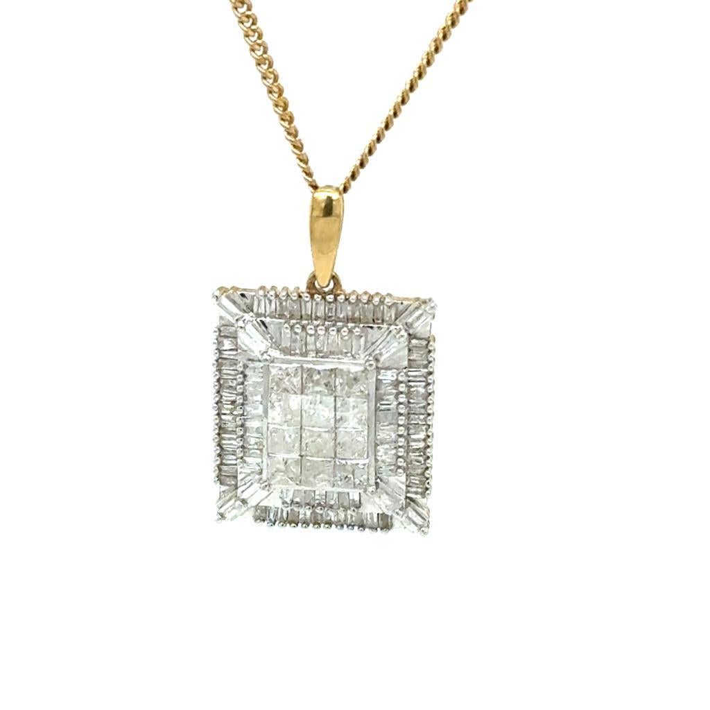 Women's Rectangle Baguette and Princess Cut Diamond Set Pendant with 1.0ct of G/I1 For Sale