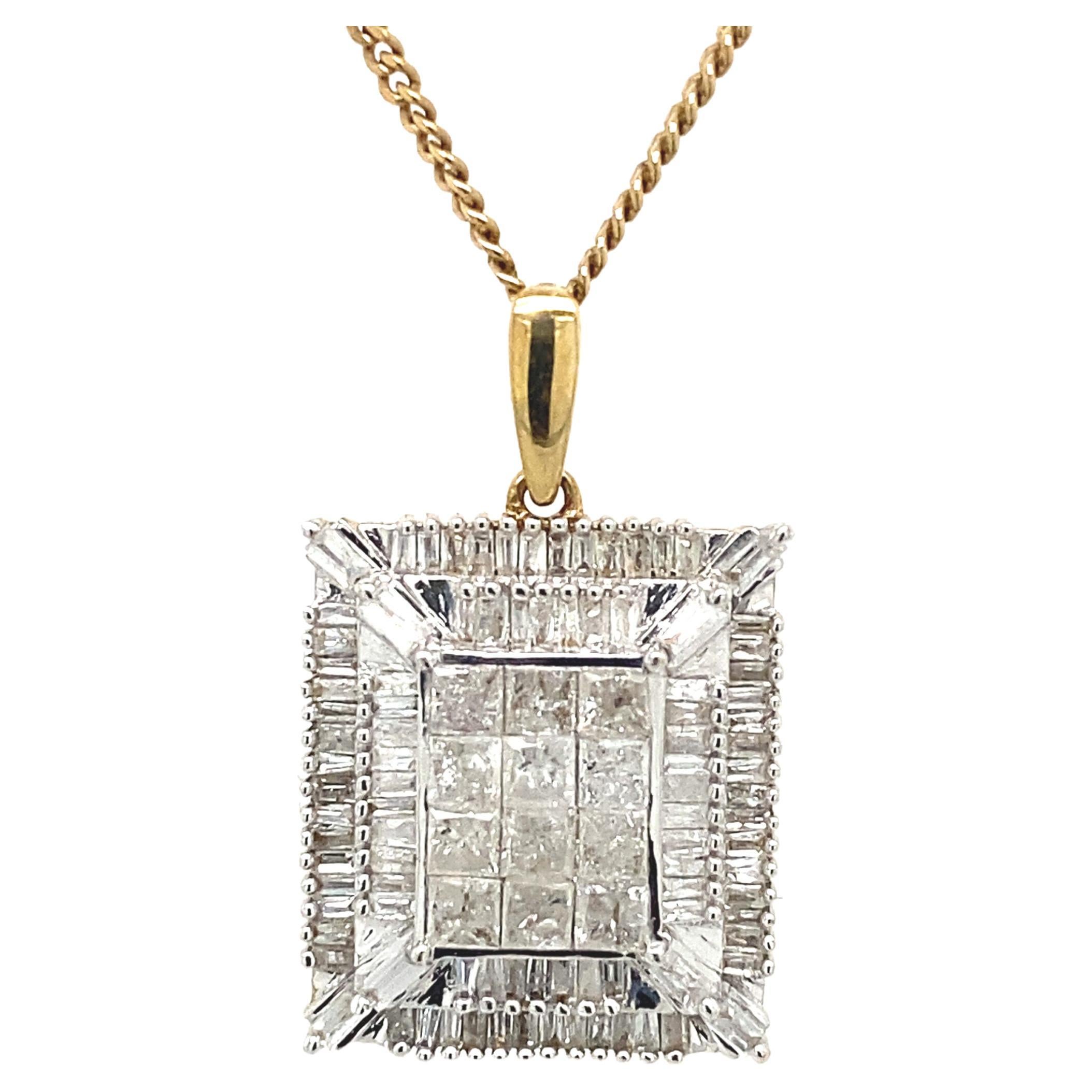 Rectangle Baguette and Princess Cut Diamond Set Pendant with 1.0ct of G/I1 For Sale