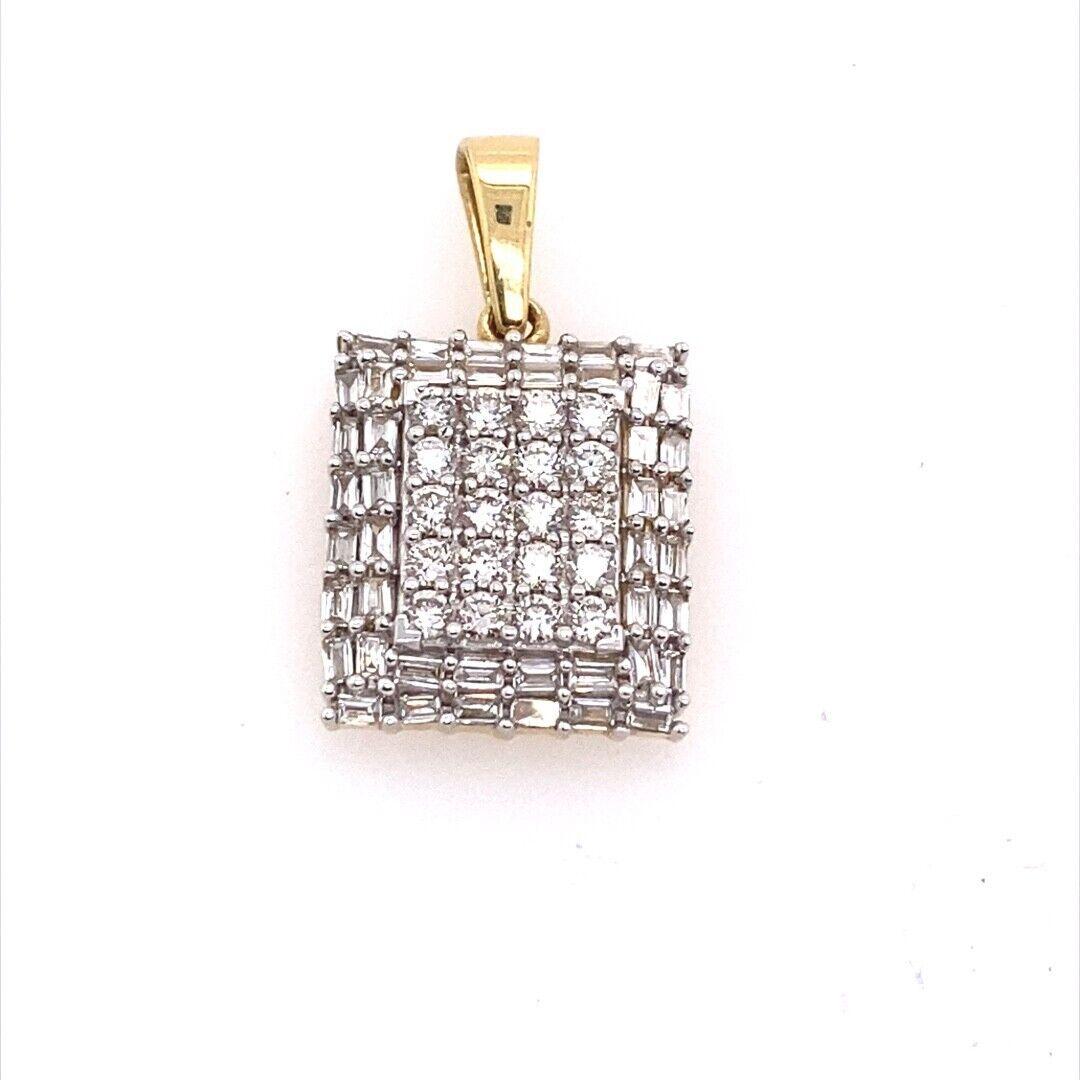 The combination of the diamonds looks fantastic. Rectangle Baguettes and Round Diamonds Set Pendant with 1.0ct of G/VS. Suspended from an 18 inch/18ct Yellow Gold Adjustable at 16