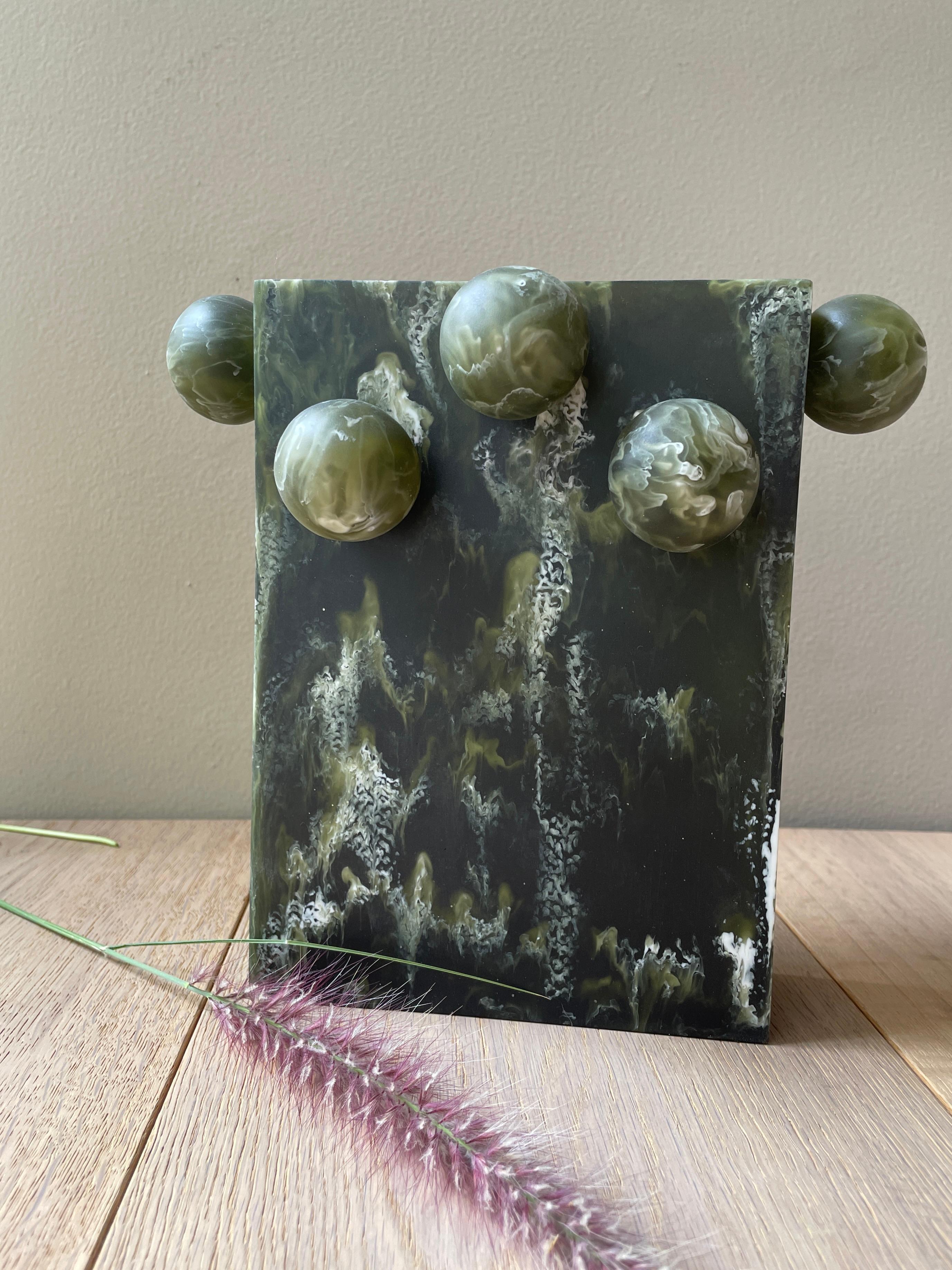 Mexican Rectangle Bubble Vase in Dark Green Resin by Paola Valle For Sale