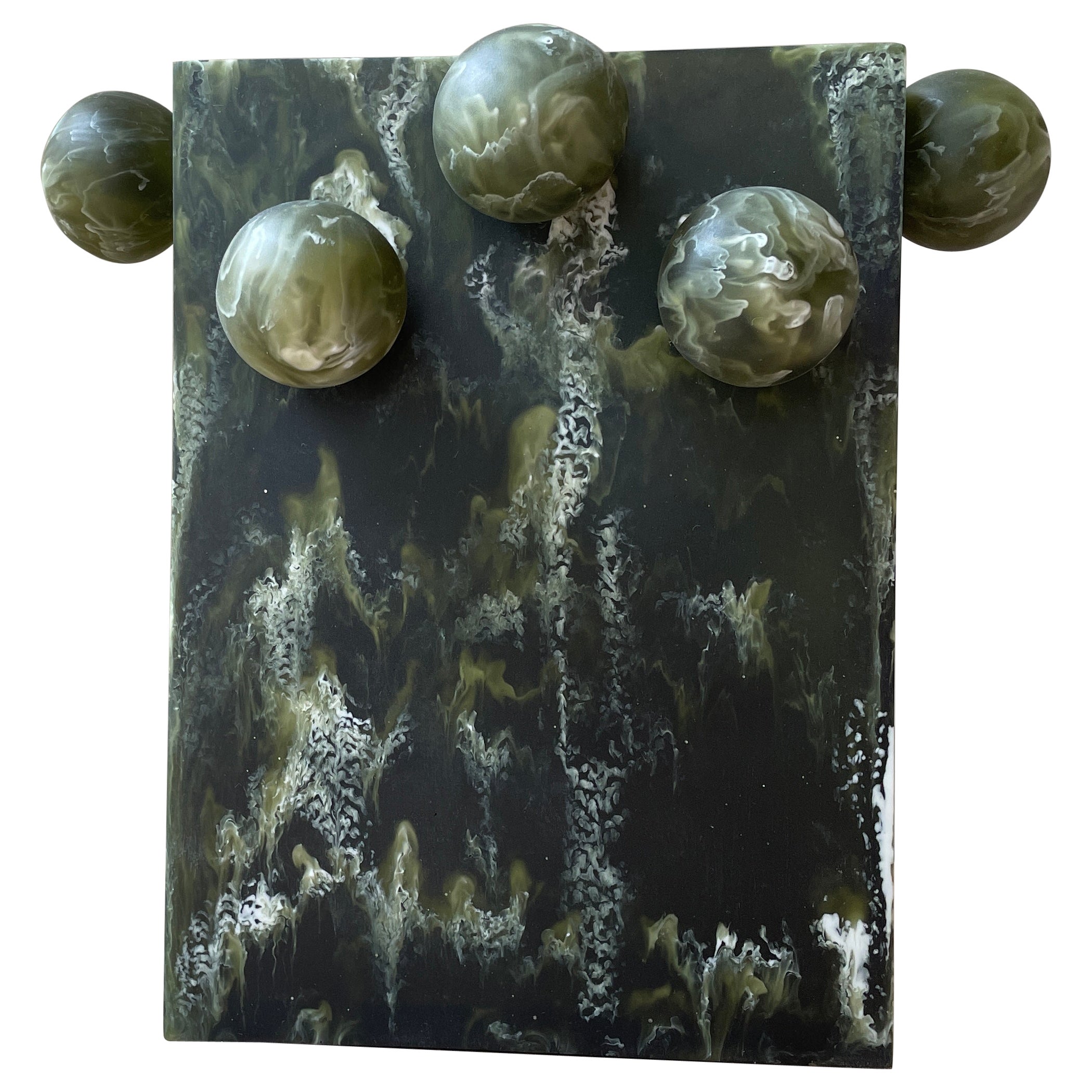 Rectangle Bubble Vase in Dark Green Resin by Paola Valle