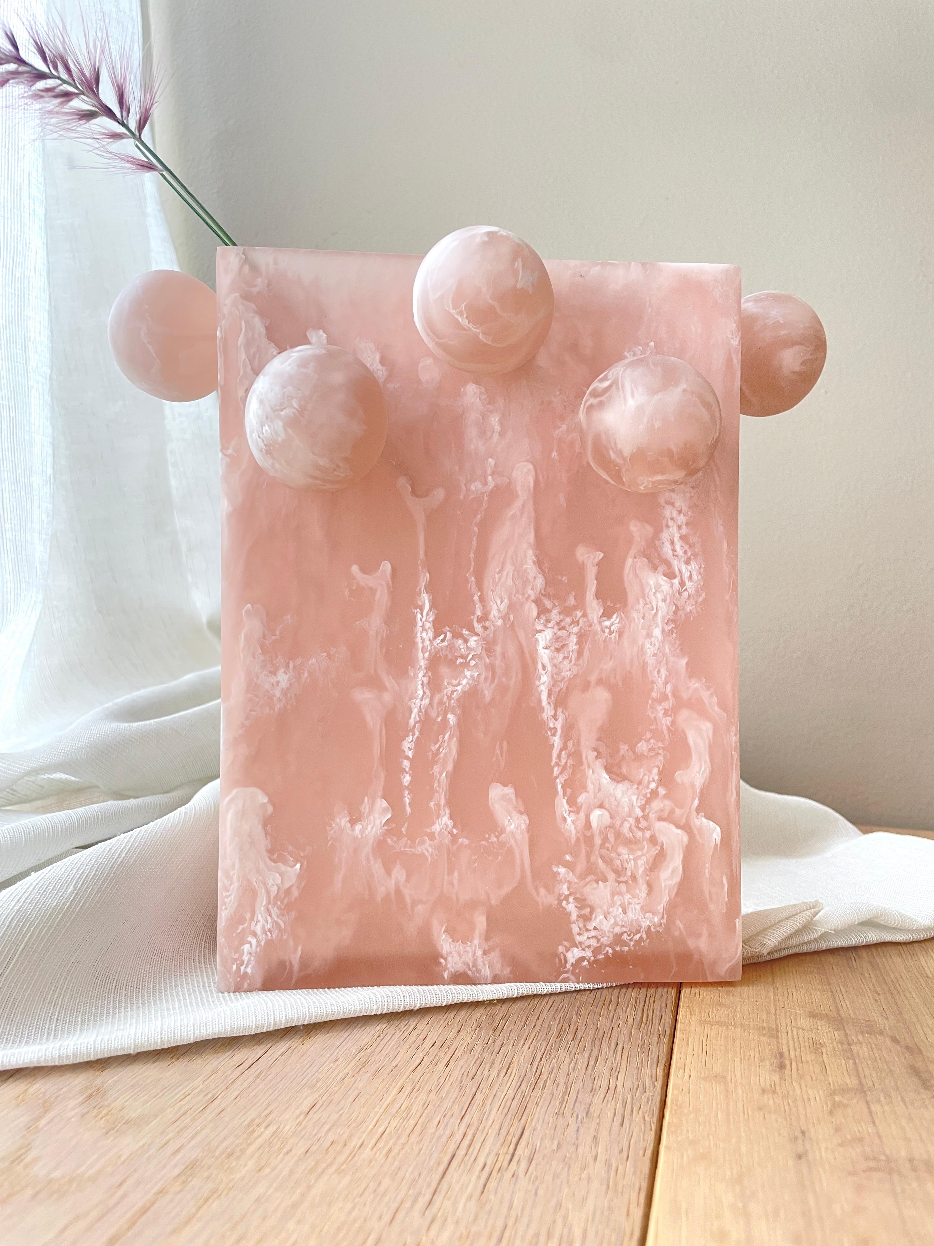 Modern Rectangle Bubble Vase in Pink Resin by Paola Valle For Sale