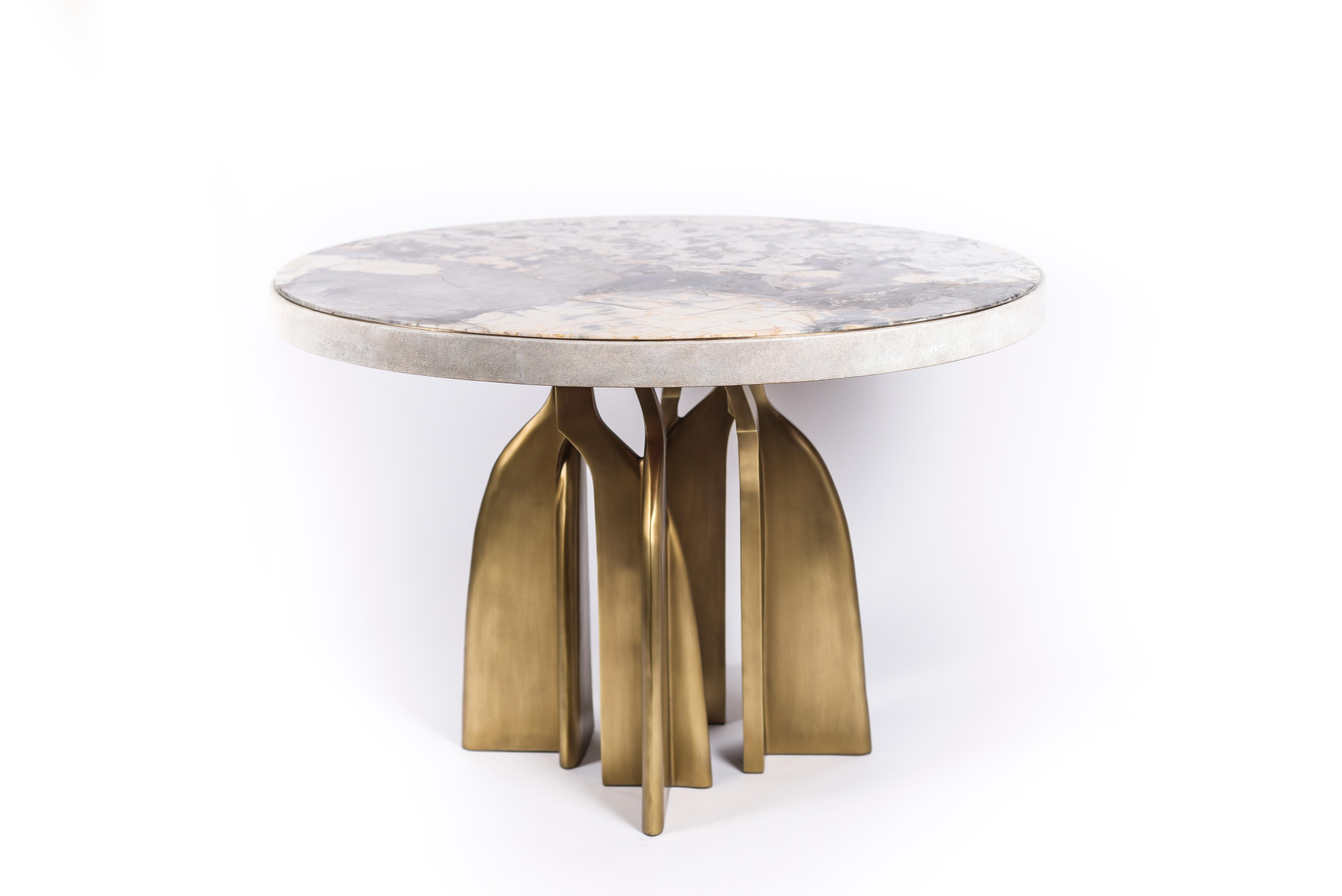 Art Deco Rectangle Chital Breakfast Table Cream Shagreen, Patagonia, Brass by Kifu Paris For Sale