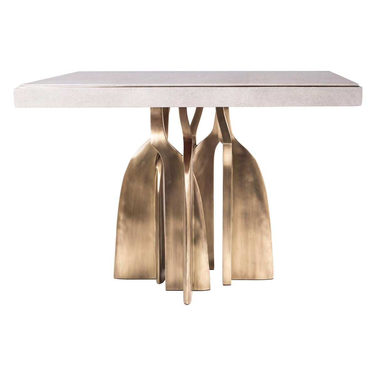 Rectangle Chital Breakfast Table in Cream Shagreen and Brass by Kifu Paris