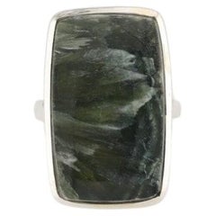 Rectangle clinochlore seraphinite silver ring