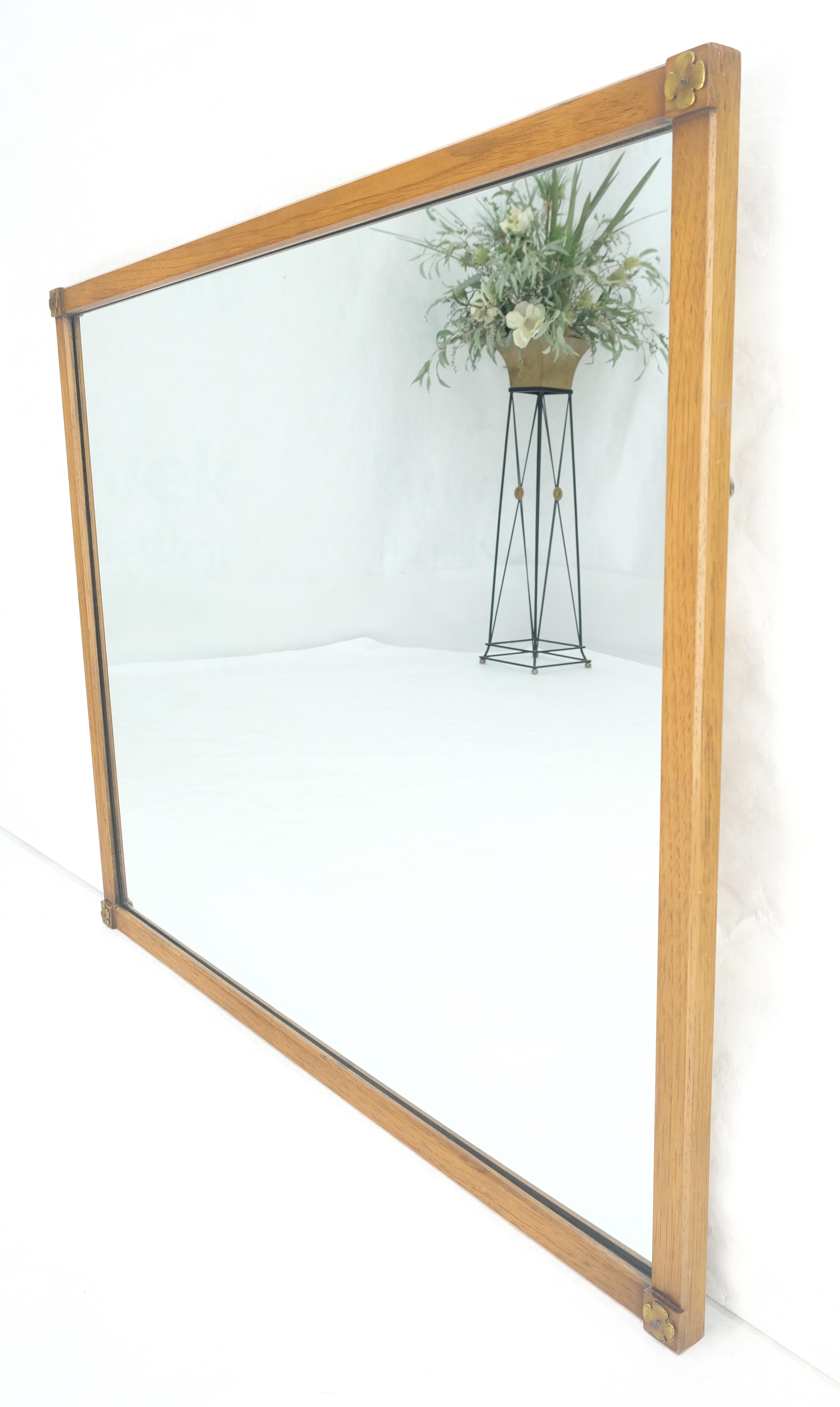 Lacquered Rectangle Clover Rosettes Walnut Frame Mid Century Modern Mirror MINT For Sale