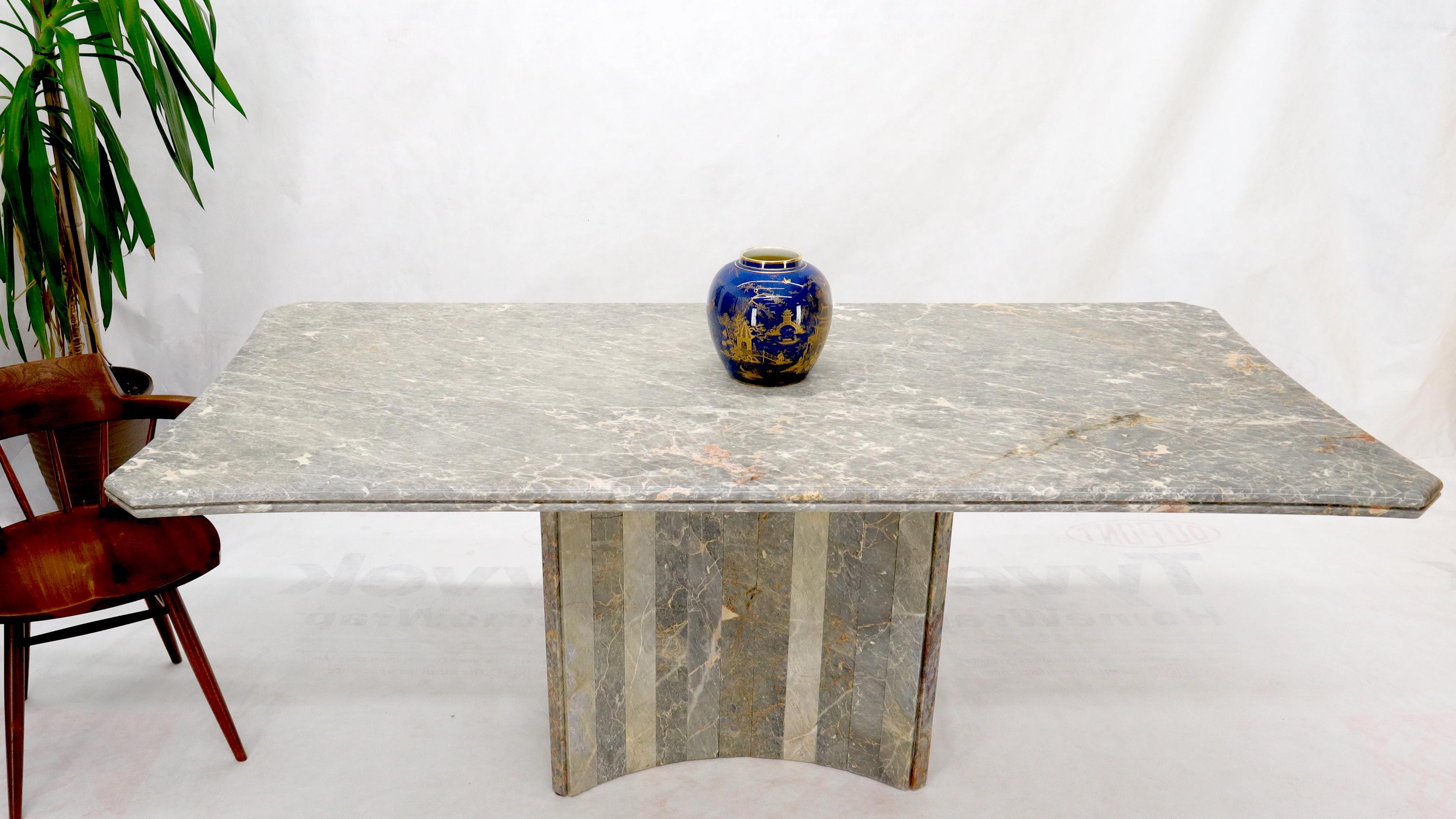 Polished Rectangle Concave Shape Large Marble-Top Single Pedestal Dining Conference Table For Sale