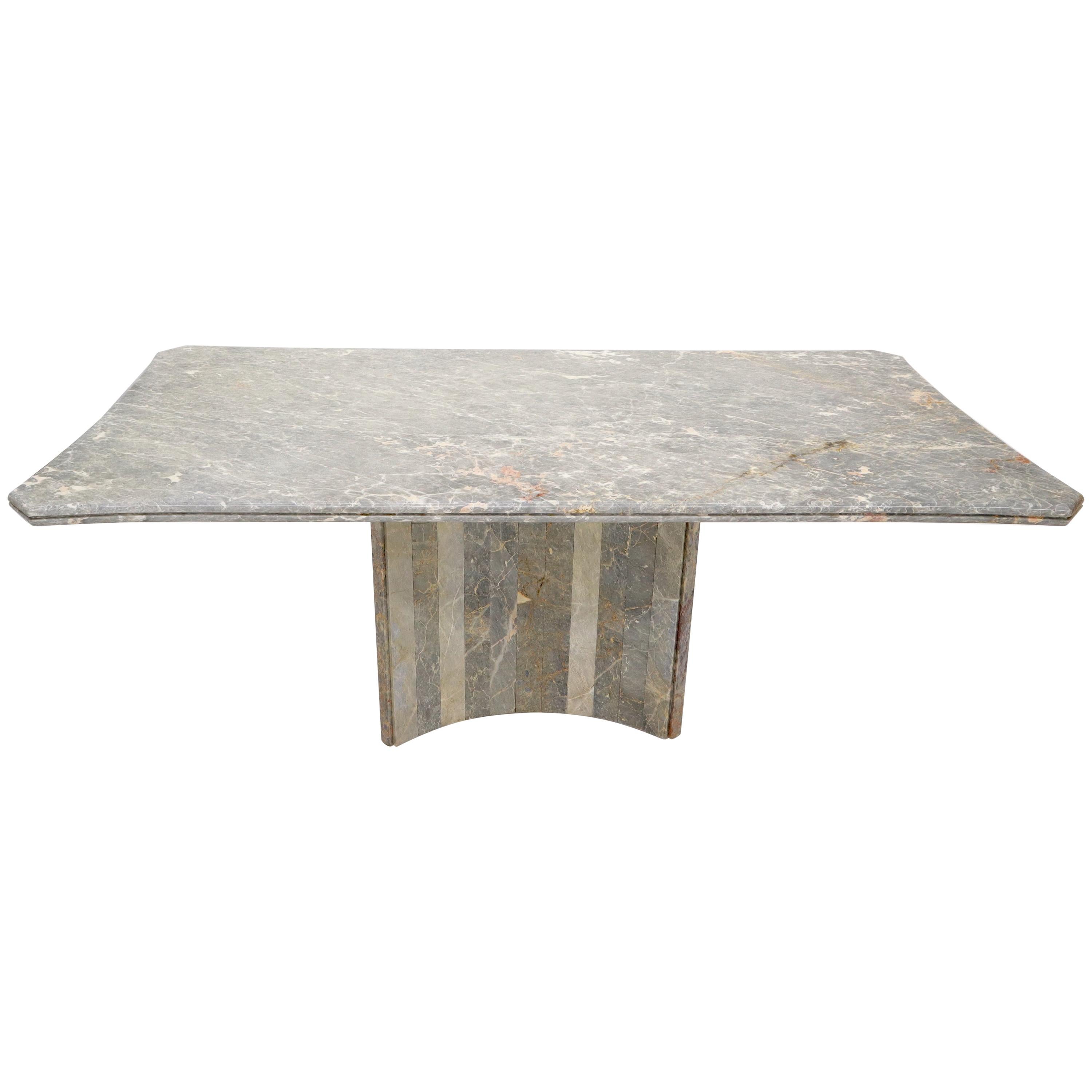 Rectangle Concave Shape Large Marble-Top Single Pedestal Dining Conference Table For Sale