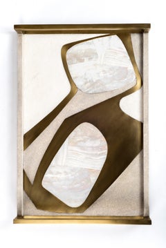 Vassoio Cosmos rettangolare in zigrino crema, conchiglia e ottone di R & Y Augousti