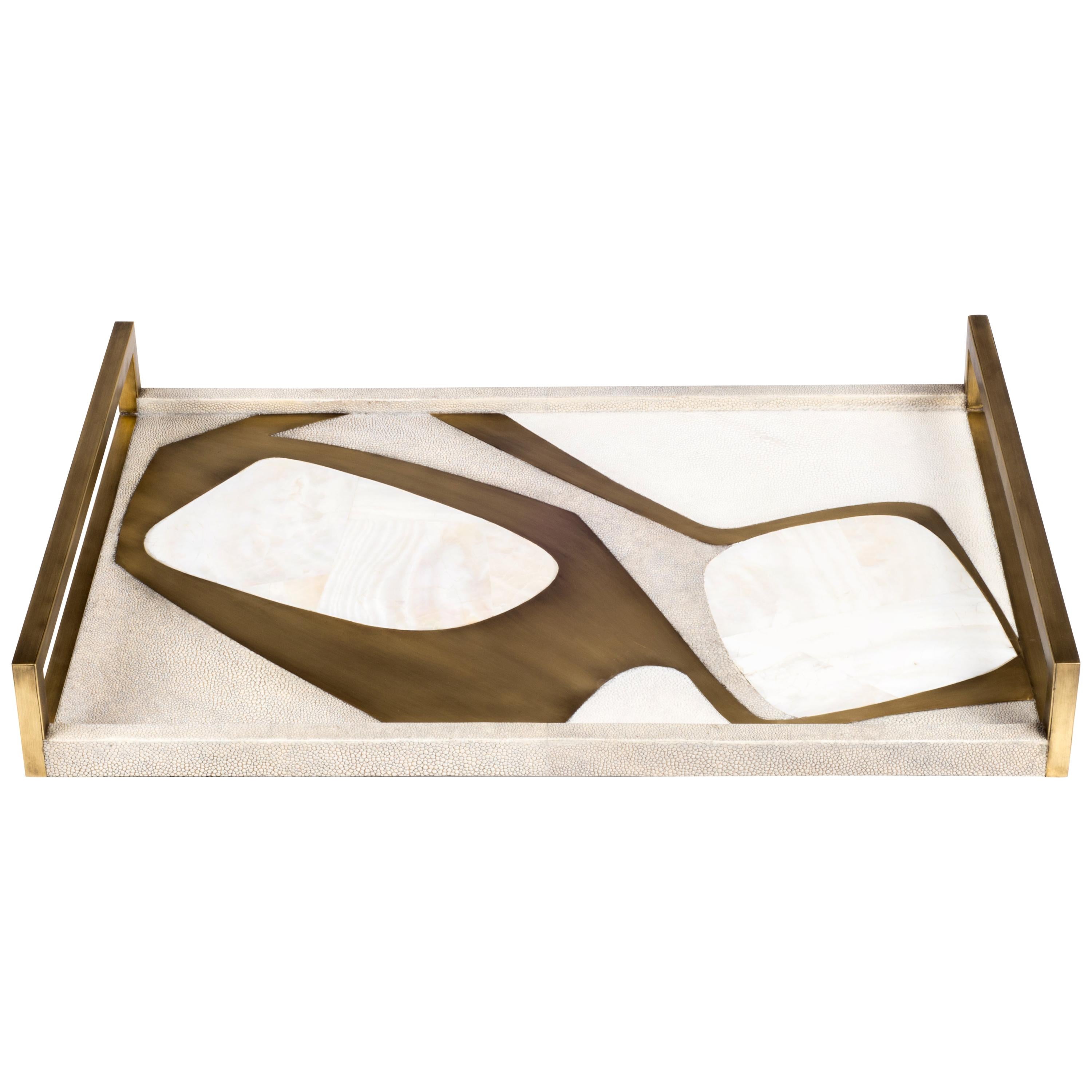 Rectangle Cosmos Tray in Cream Shagreen, Shell and Brass by R&Y Augousti For Sale