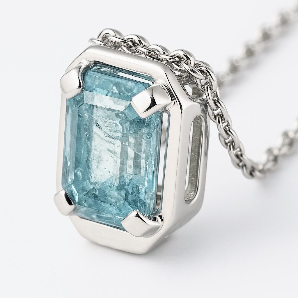Cushion Cut Rectangle Cut Aquamarine Necklace Pendant Sterling Silver For Sale