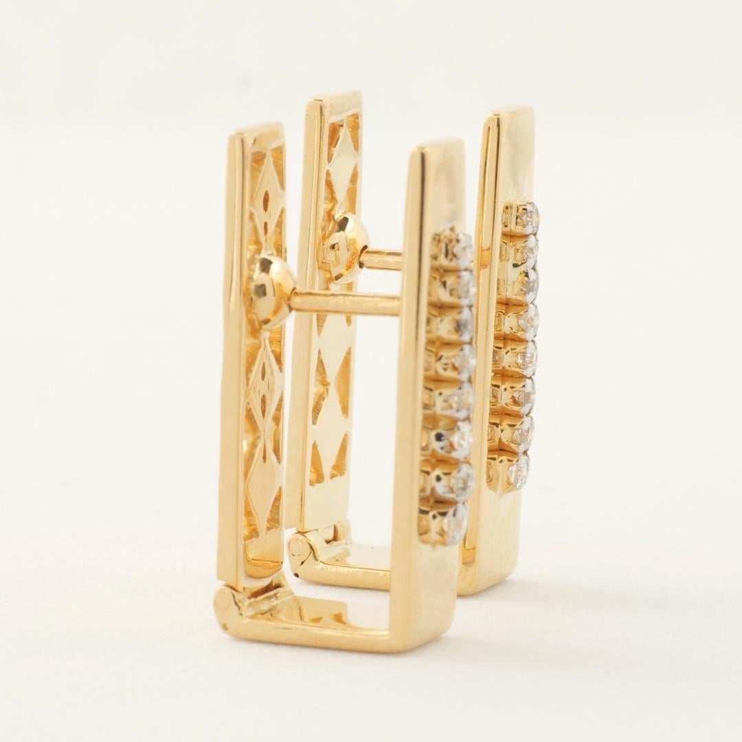 Donna Orecchini rettangolari con diamante in oro massiccio 14k (certificati) in vendita