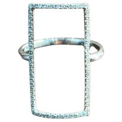 Rectangle Diamond Perimeter Geometric 14 Karat White Gold Statement Ring