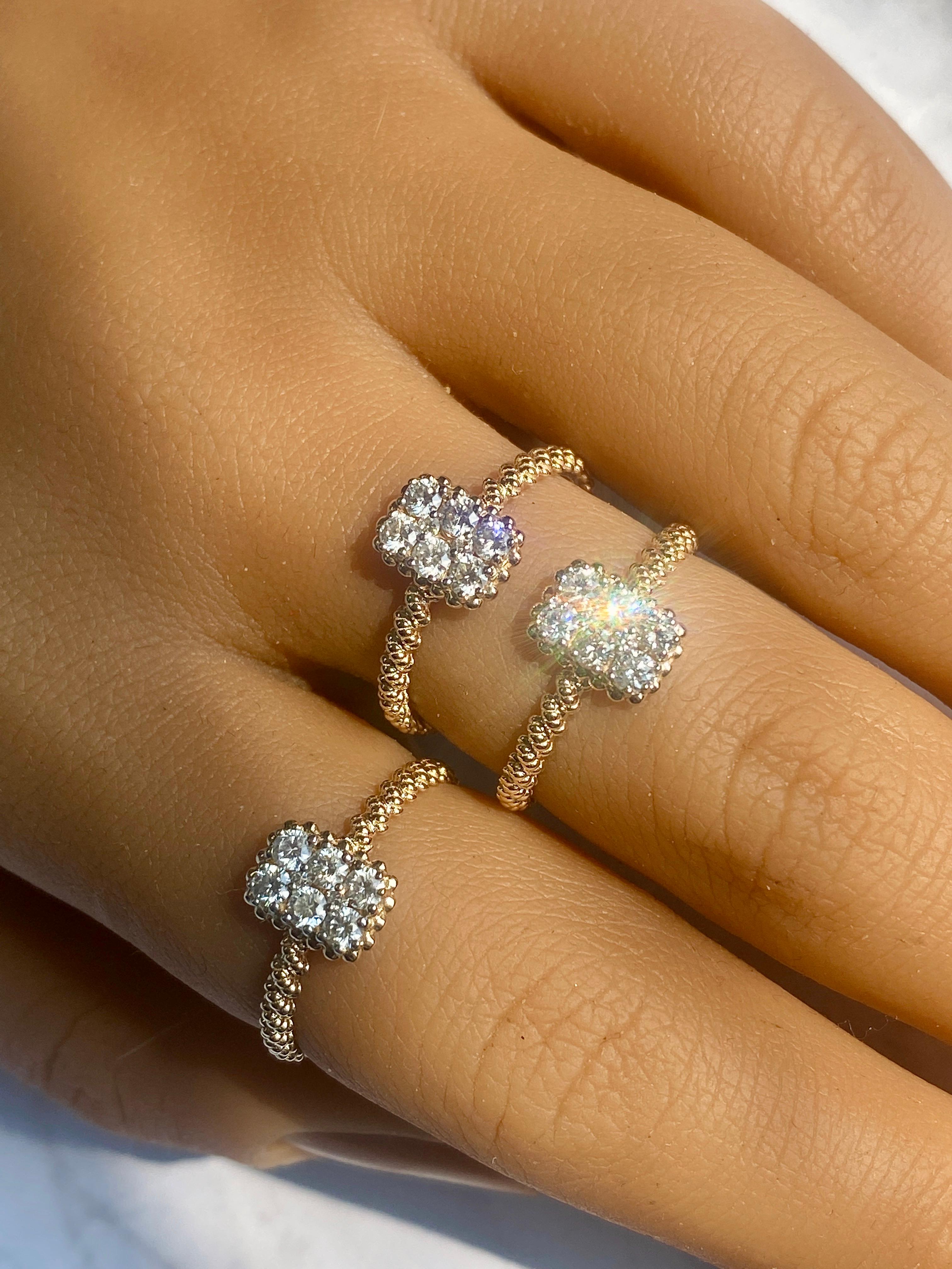 Bague rectangulaire empilable en or massif avec diamants, bague grappe de diamants naturels Pour femmes en vente