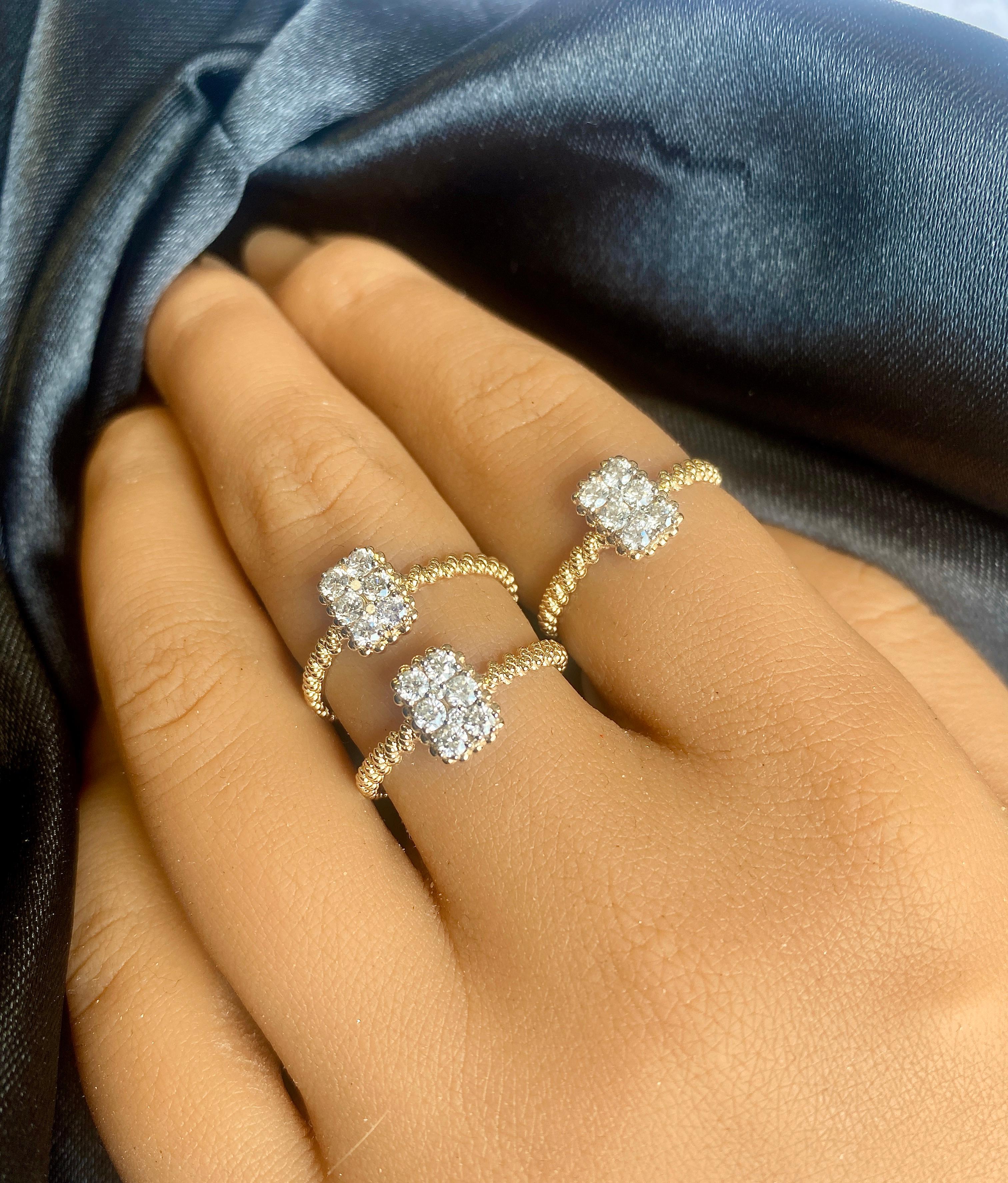 Rectangle Diamond Ring, Solid Gold Stackable Ring, Natural Diamond Cluster Ring In New Condition For Sale In New York, NY