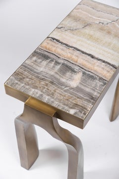 Tavolino Galaxy rettangolare in onice e bronzo-Patina Brass di Kifu Paris