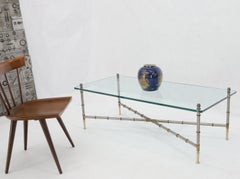 Rectangle Glass Top Chrome and Brass Faux Bamboo Coffee Table
