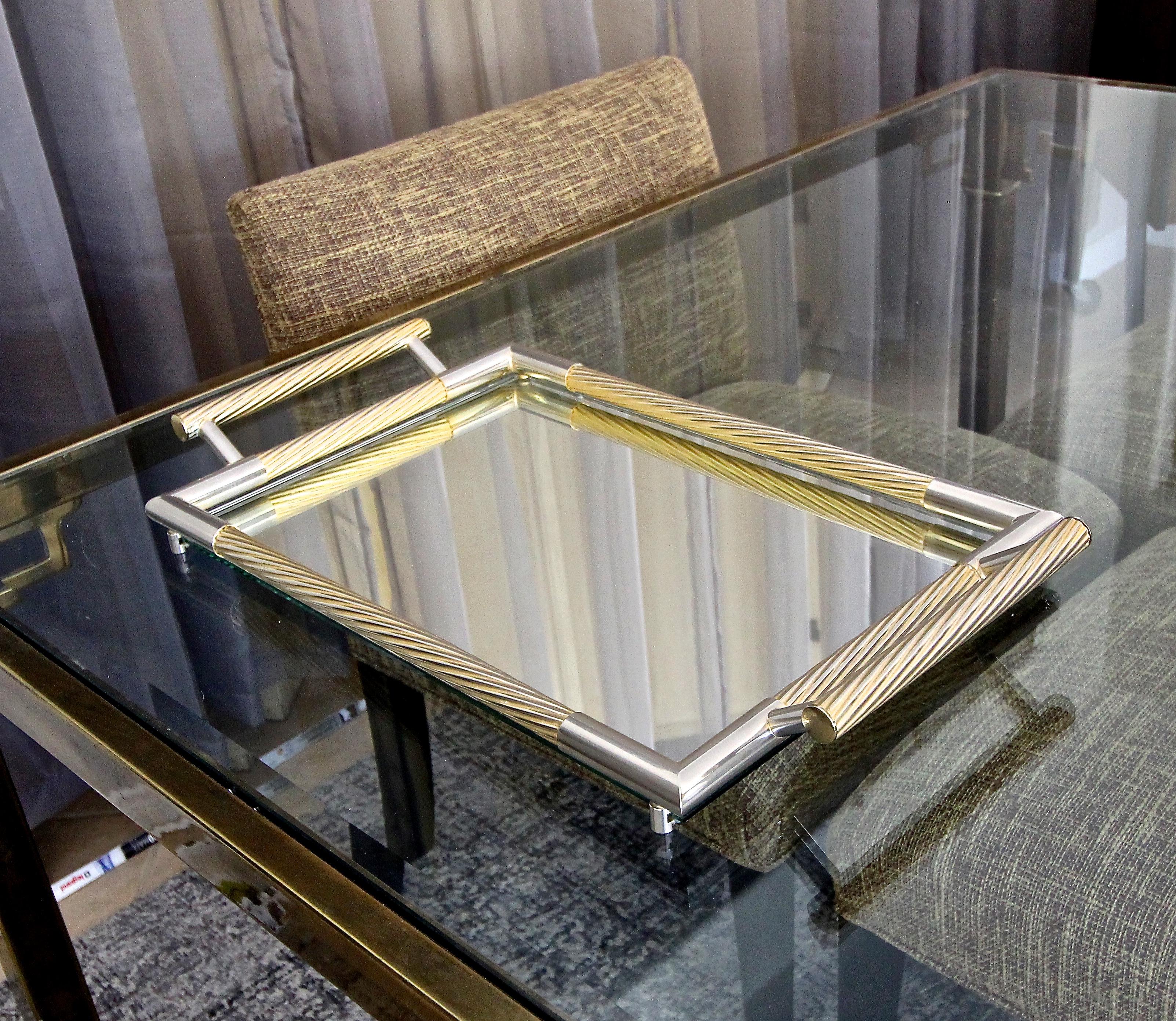 Rectangle Gold Metal Serving Tray In Good Condition For Sale In Palm Springs, CA