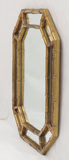 Rectangle Hexagon Shape Gold Finish Gilt Faux Bamboo Wall Mirror