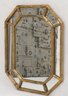 Espejo de Pared Rectángulo Forma Hexágono Acabado Dorado Imitación Bambú