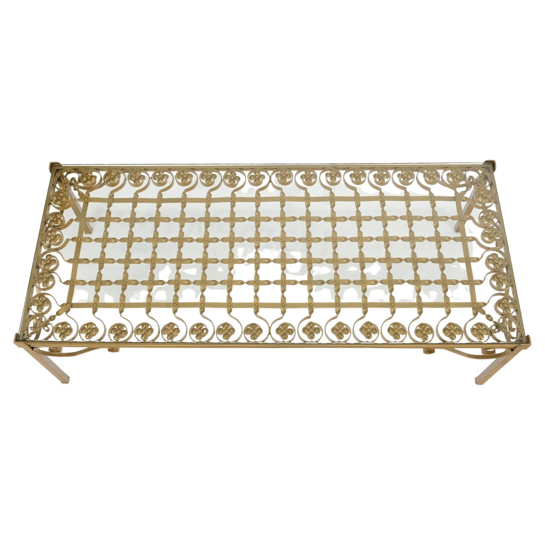 Mid-Century Modern Coffee Table by R. Subes Golden Wrought Iron Glass ...