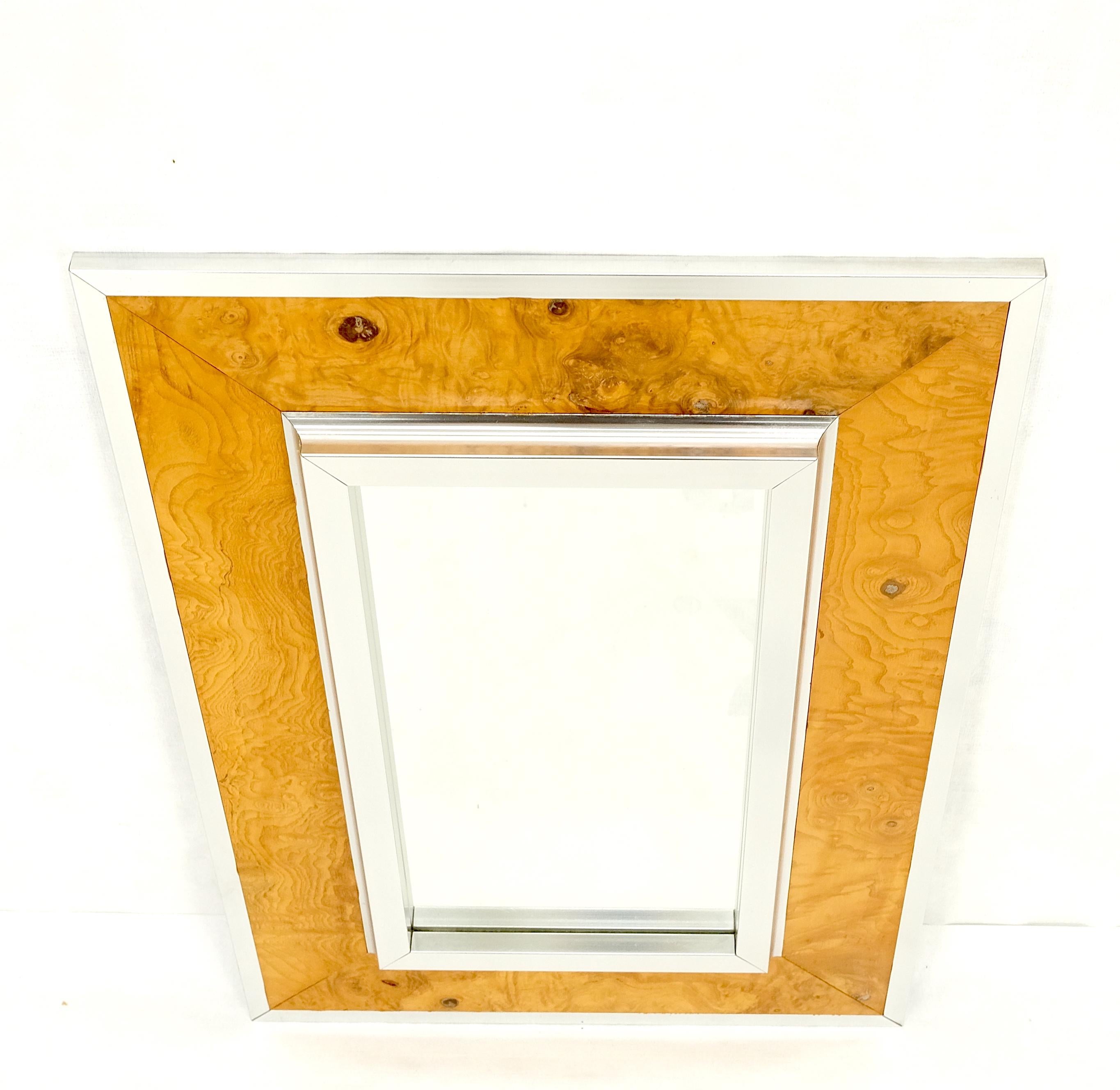 Rectangle Mid-Century Modern Burl Wood & Aluminum Mirror by Greg Copeland MINT! For Sale 3