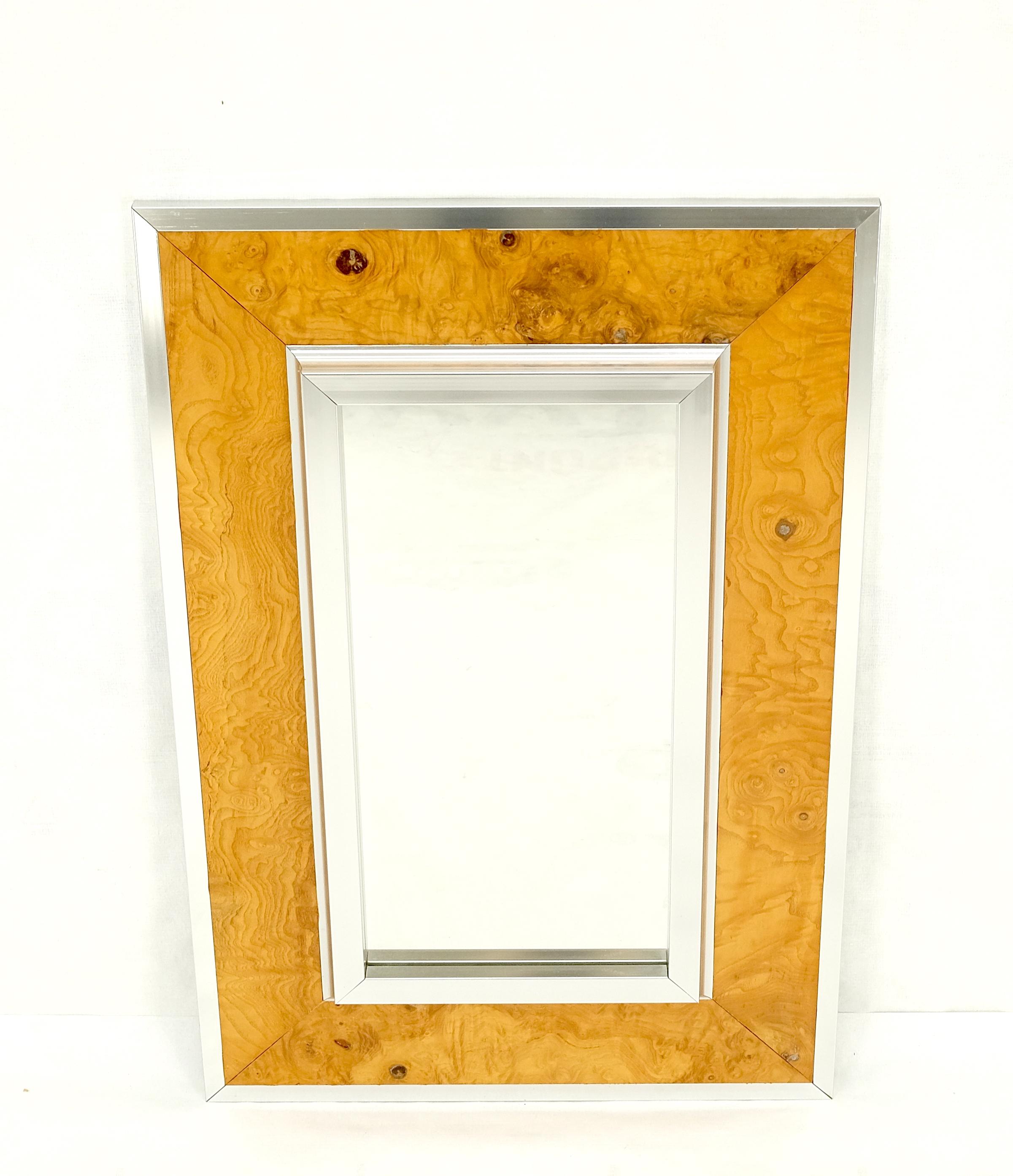 Rectangle Mid-Century Modern Burl Wood & Aluminum Mirror by Greg Copeland MINT! For Sale 5