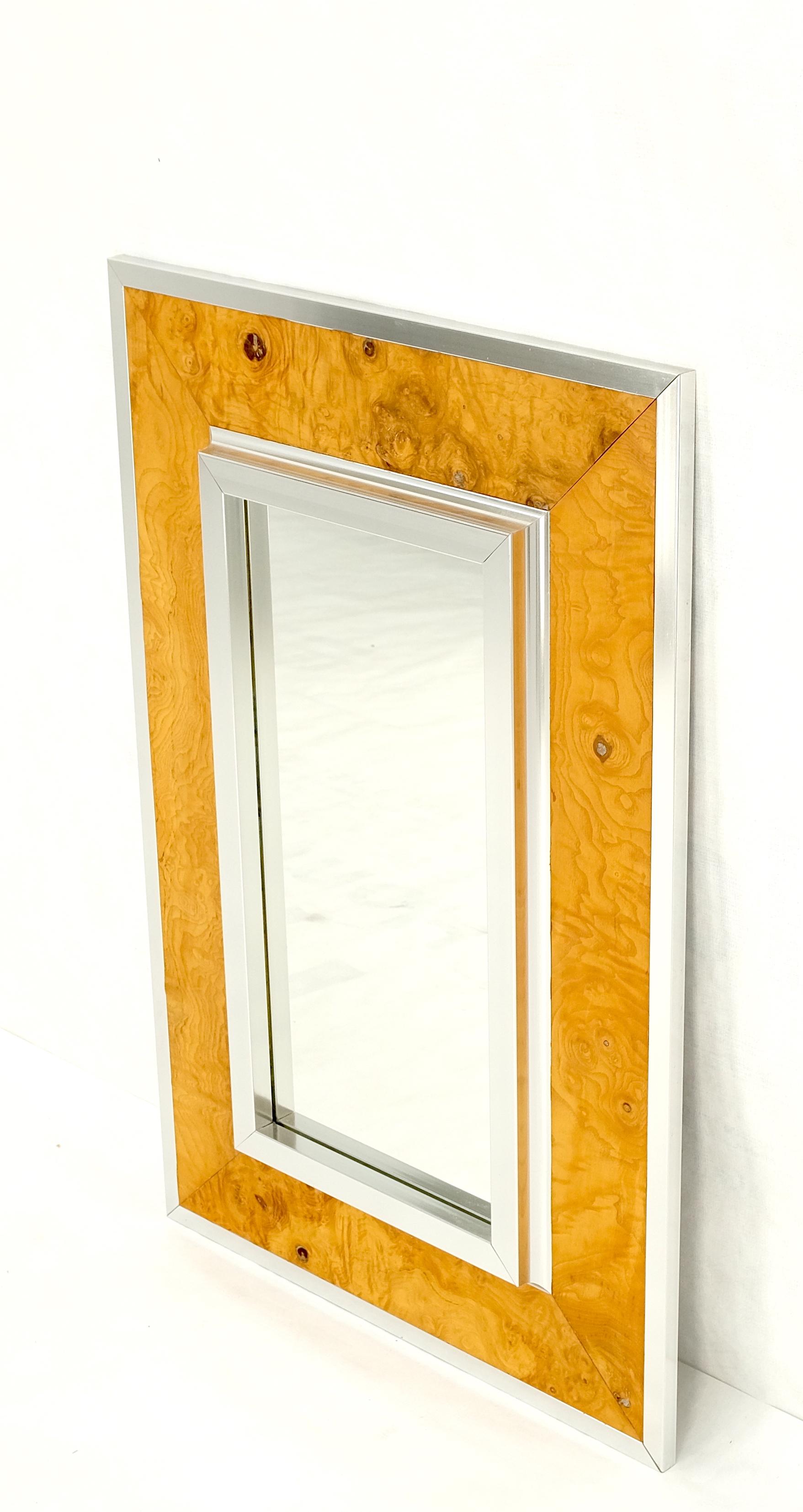 Rectangle Mid-Century Modern Burl Wood & Aluminum Mirror by Greg Copeland MINT! For Sale 2