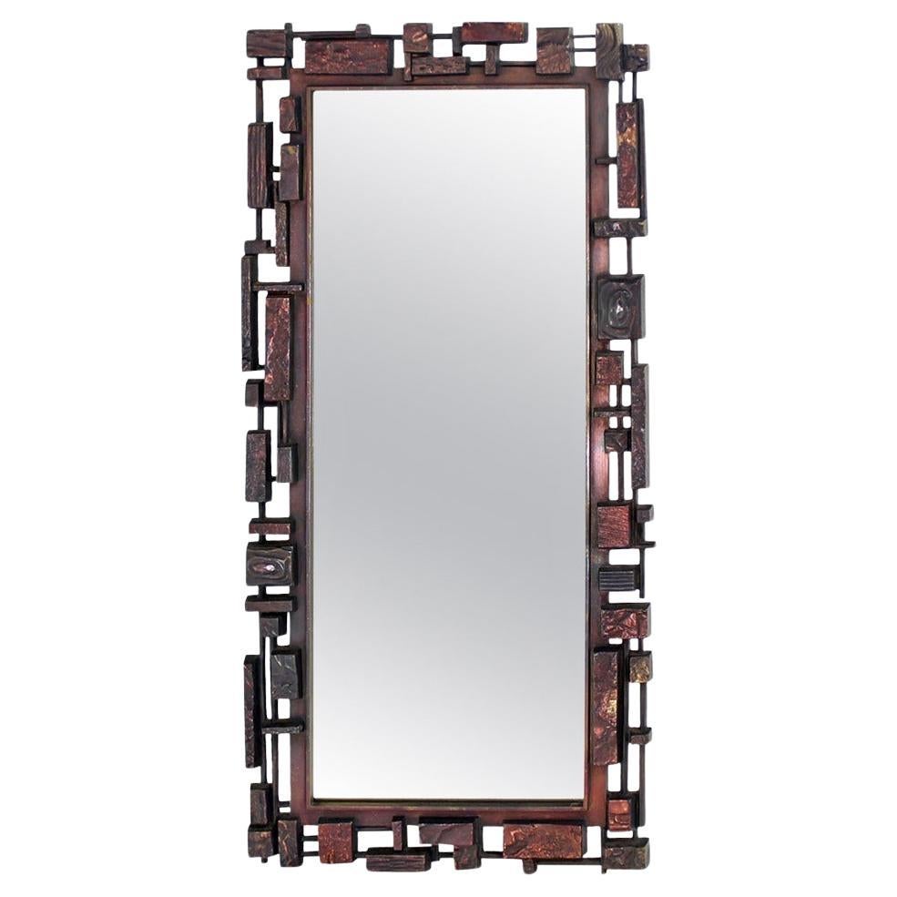 Mid-Century Modern Rectangle Mid Century Modern Cityscape Brutalist Style Frame Wall Mirror MINT! For Sale