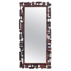 Rectangle Mid Century Modern Cityscape Brutalist Style Frame Wall Mirror MINT!