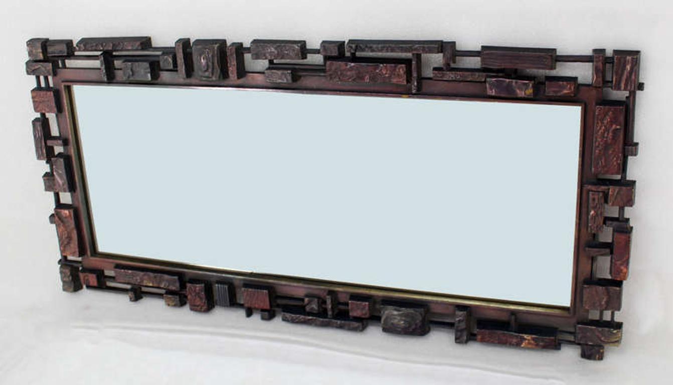 Rectangle Mid Century Modern Cityscape Brutalist Style Frame Wall Mirror MINT! In Good Condition For Sale In Rockaway, NJ
