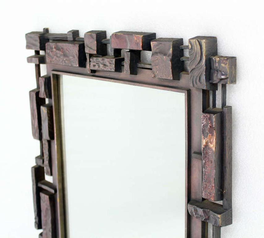 Rectangle Mid Century Modern Cityscape Brutalist Style Frame Wall Mirror MINT! For Sale 1