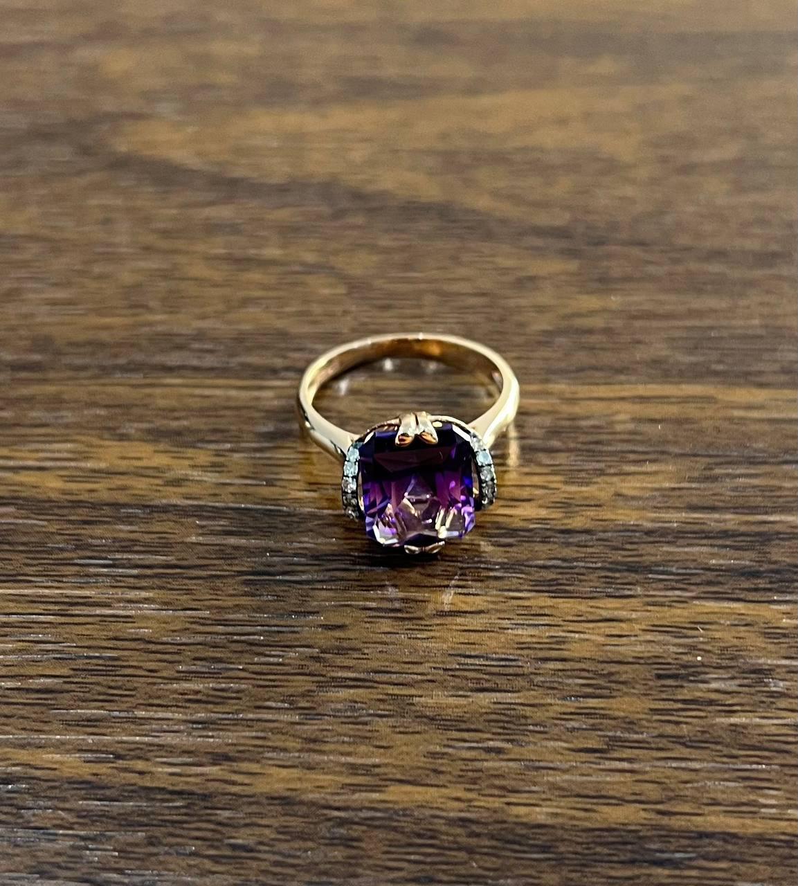 Women's Rectangle Purple Violet Amethyst 14K Rose Gold Diamonds Halo Set Cocktail Ring For Sale