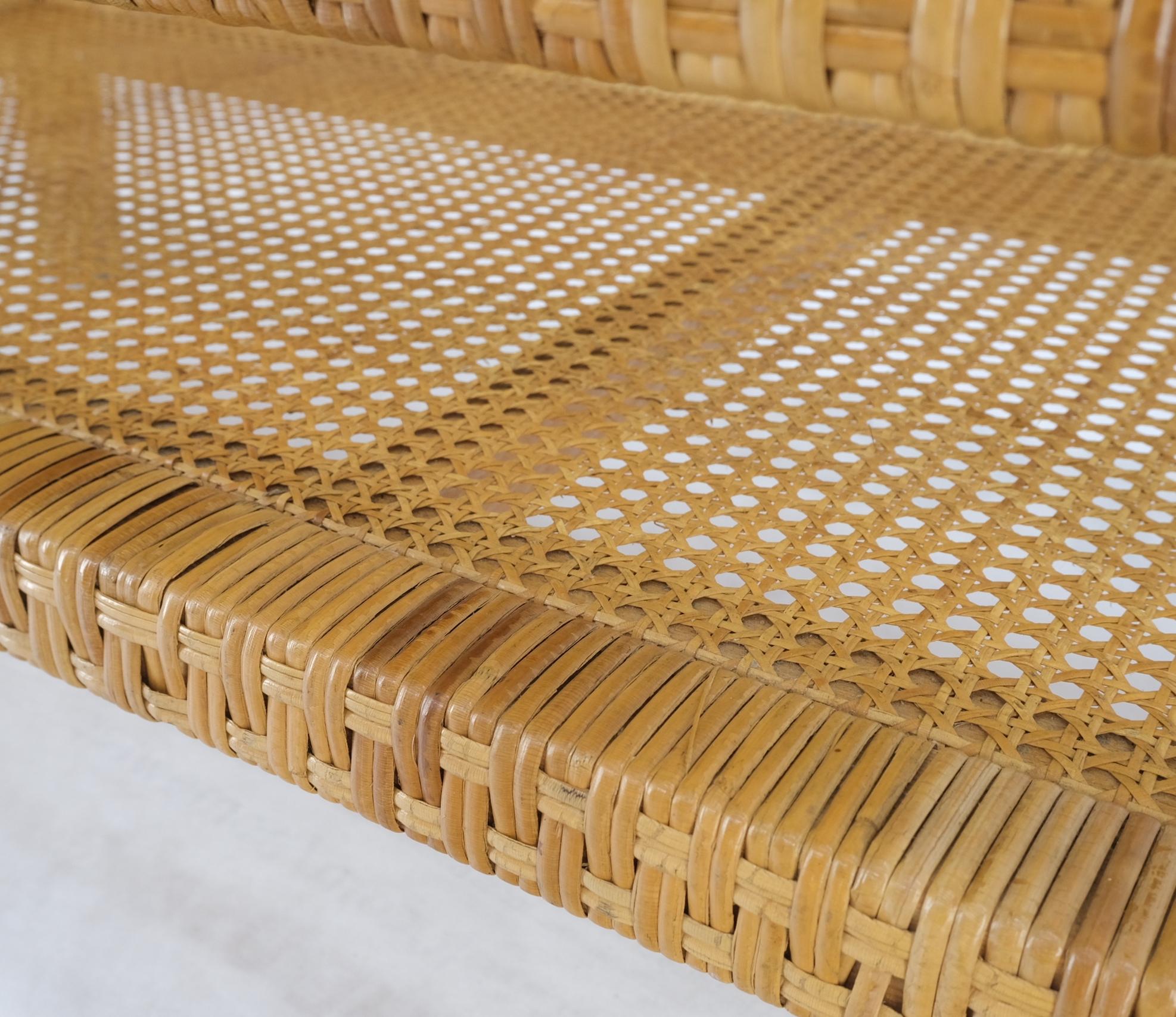 American Rectangle Rattan Cane Shelf Glass Top Mid-Century Modern Coffee Table Mint! For Sale