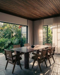 Rectangle Red Travertine Dining Table with Column Legs - style of Mario Bellini