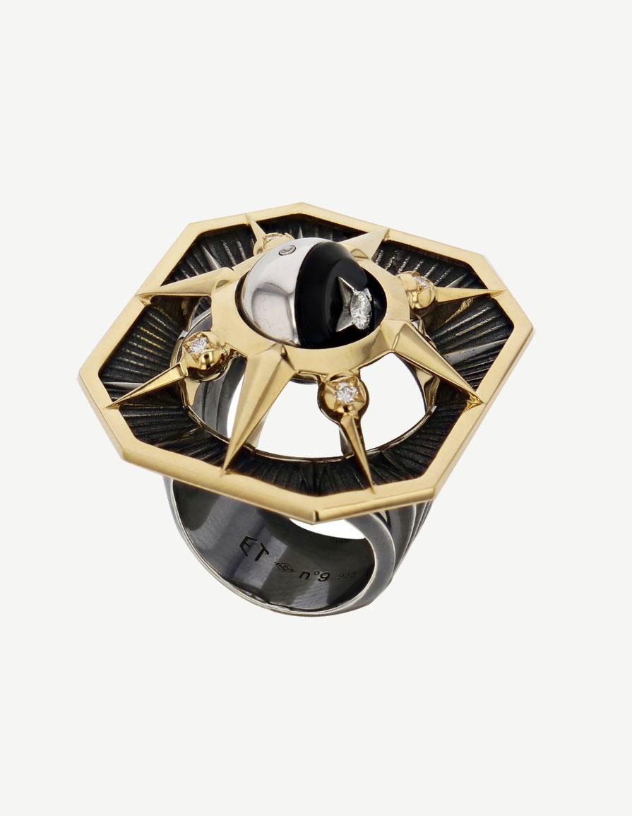 Neoclassical Diamonds Onyx Rectangle Ring in 18k yellow gold by Elie Top