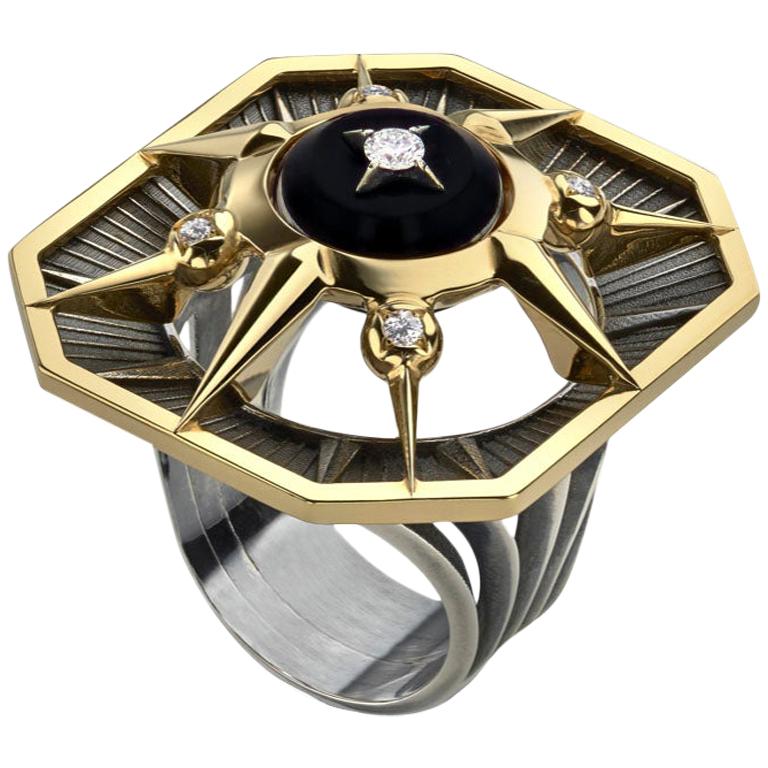 Diamonds Onyx Rectangle Ring in 18k yellow gold by Elie Top