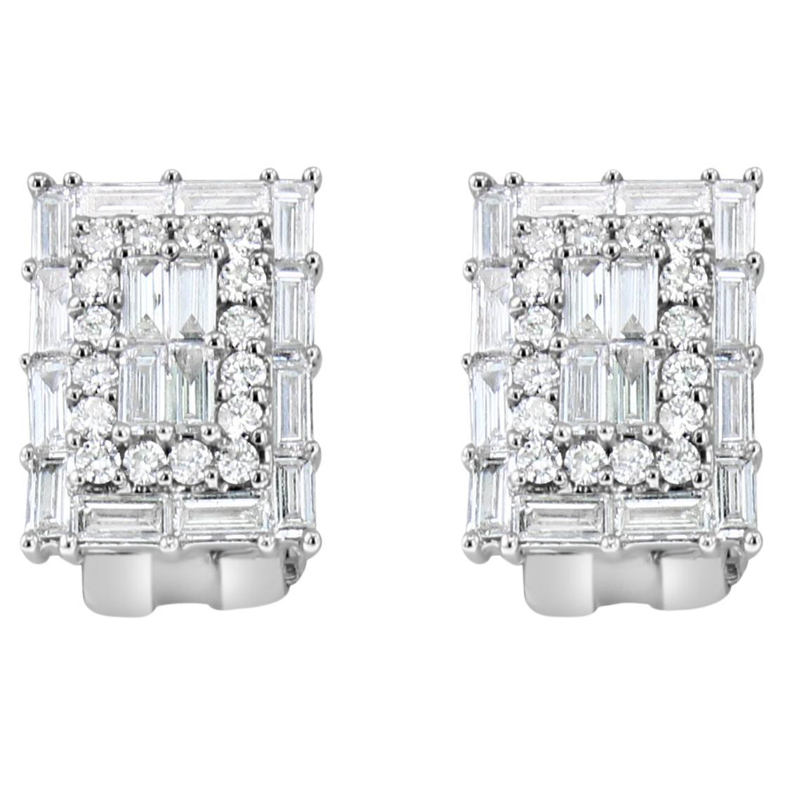 Rechteckige runde & Baguette-Diamant-Cluster-Ohrringe 2,92cttw 18k Weißgold im Angebot