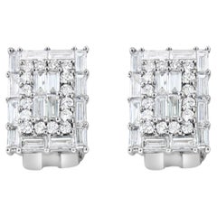 Rechteckige runde & Baguette-Diamant-Cluster-Ohrringe 2,92cttw 18k Weißgold