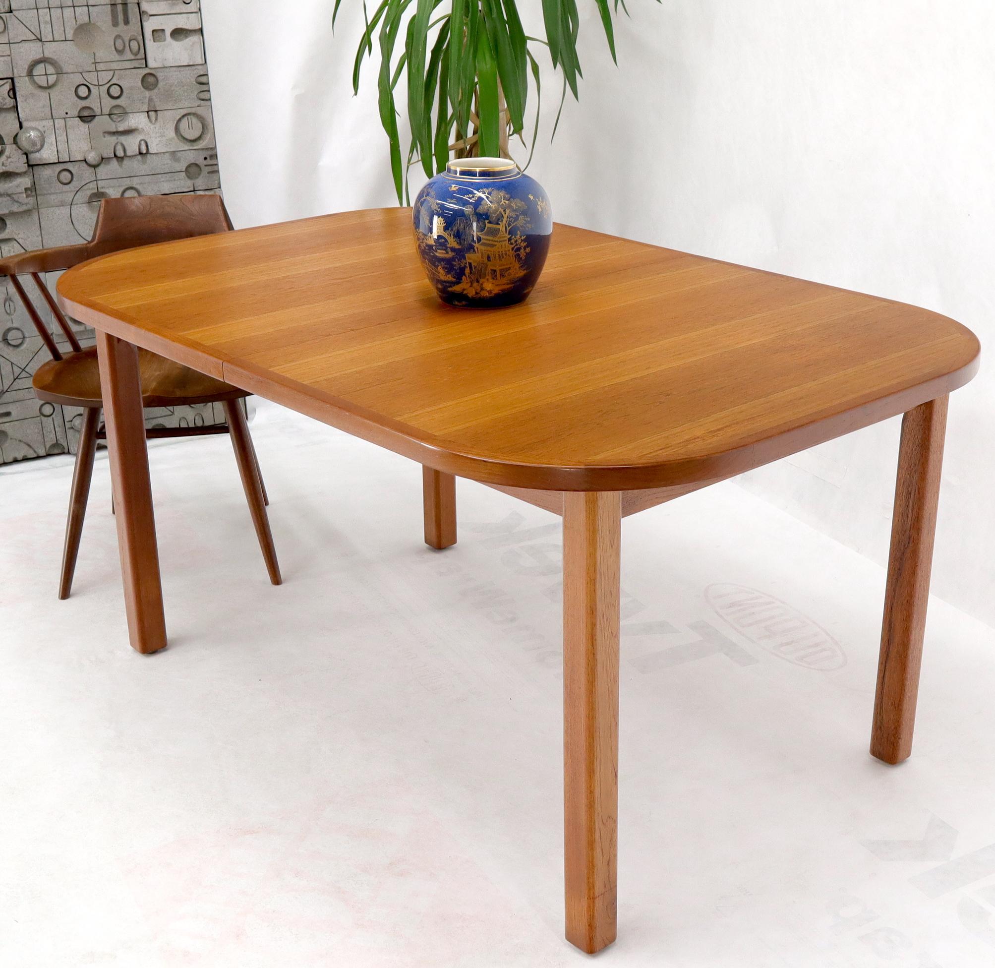 Rectangle Round Corners Teak Midcentury Danish Modern Dining Table Pop Up Leaf For Sale 2