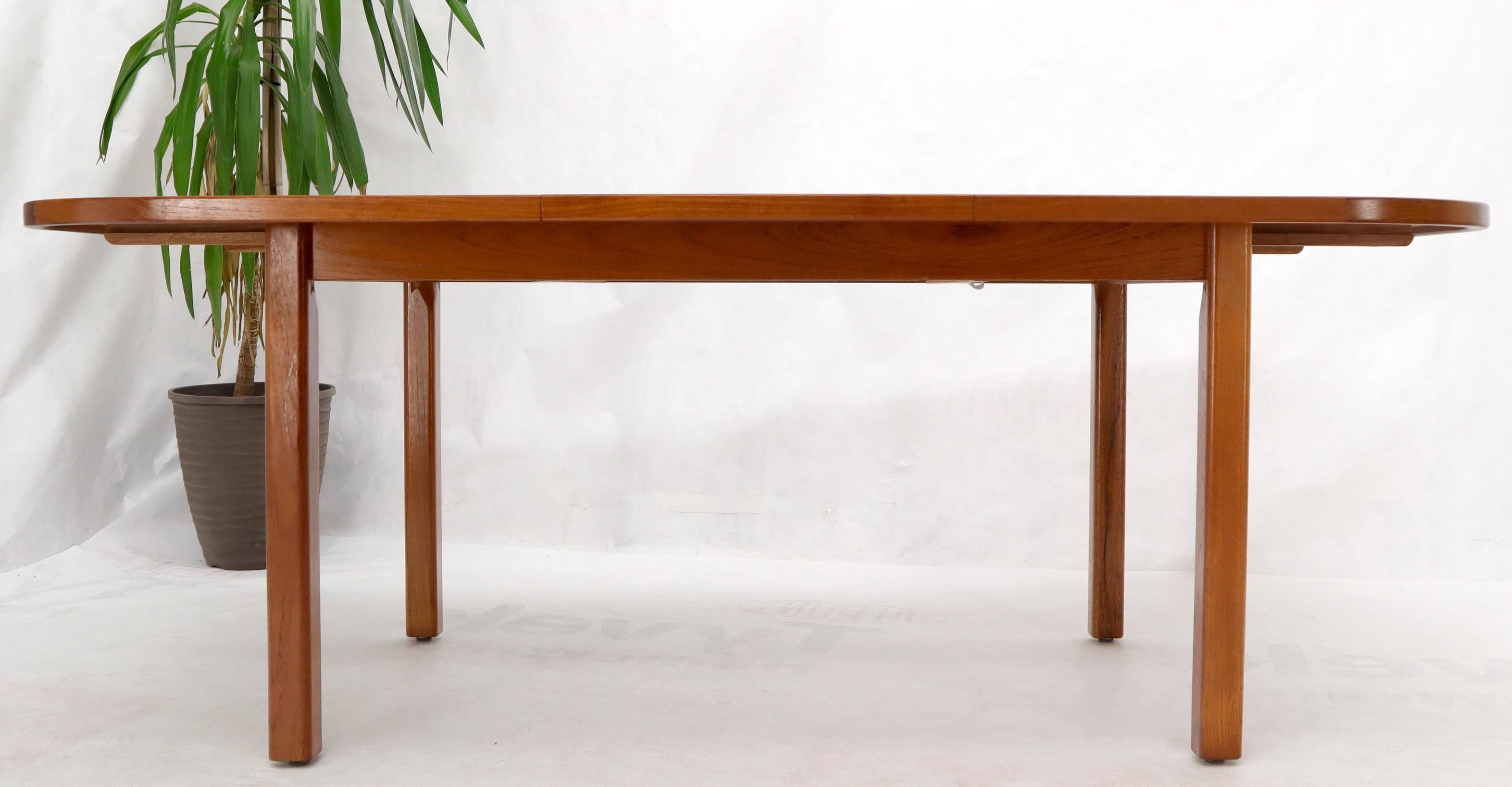 Rectangle Round Corners Teak Midcentury Danish Modern Dining Table Pop Up Leaf For Sale 4