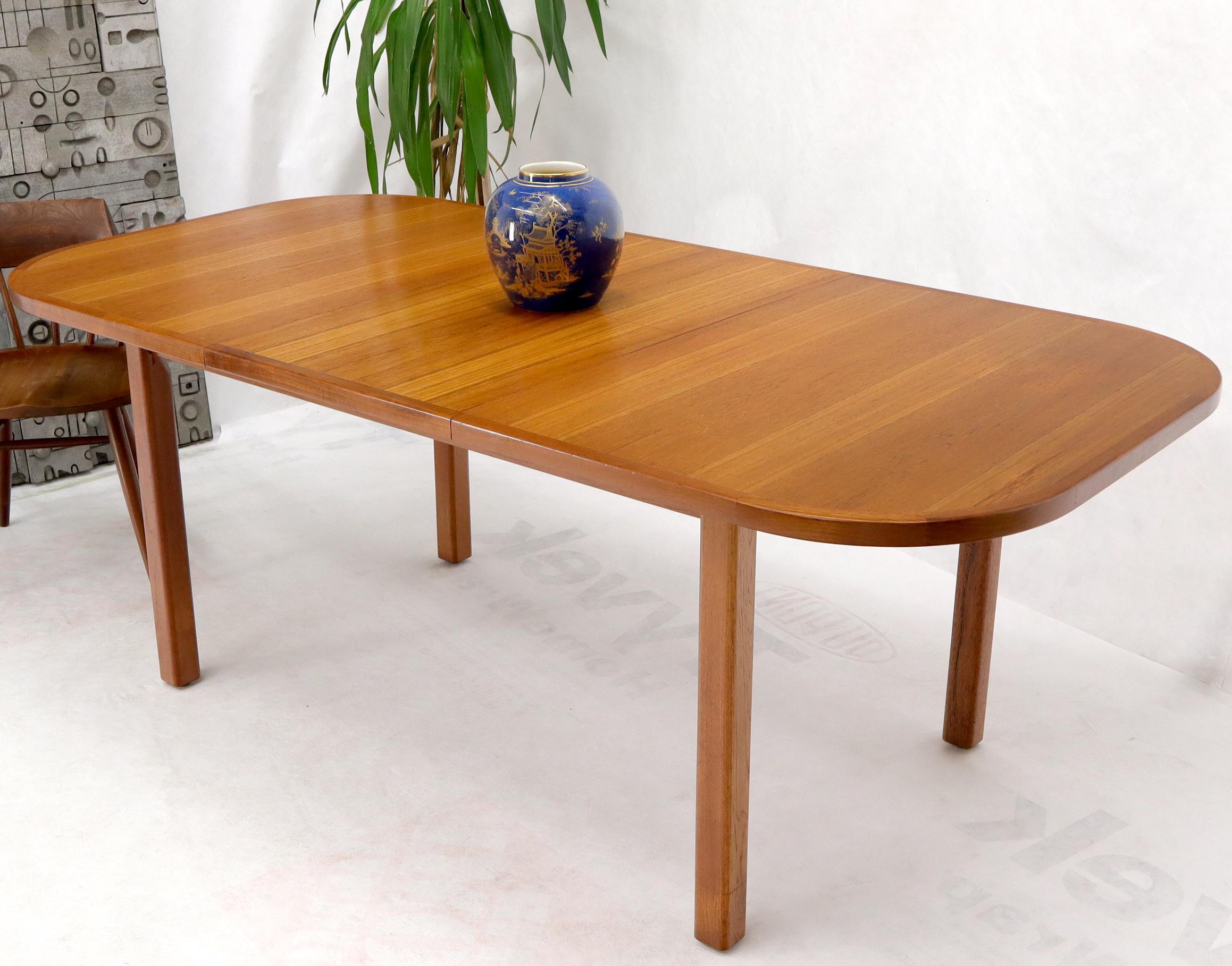Rectangle Round Corners Teak Midcentury Danish Modern Dining Table Pop Up Leaf For Sale 6