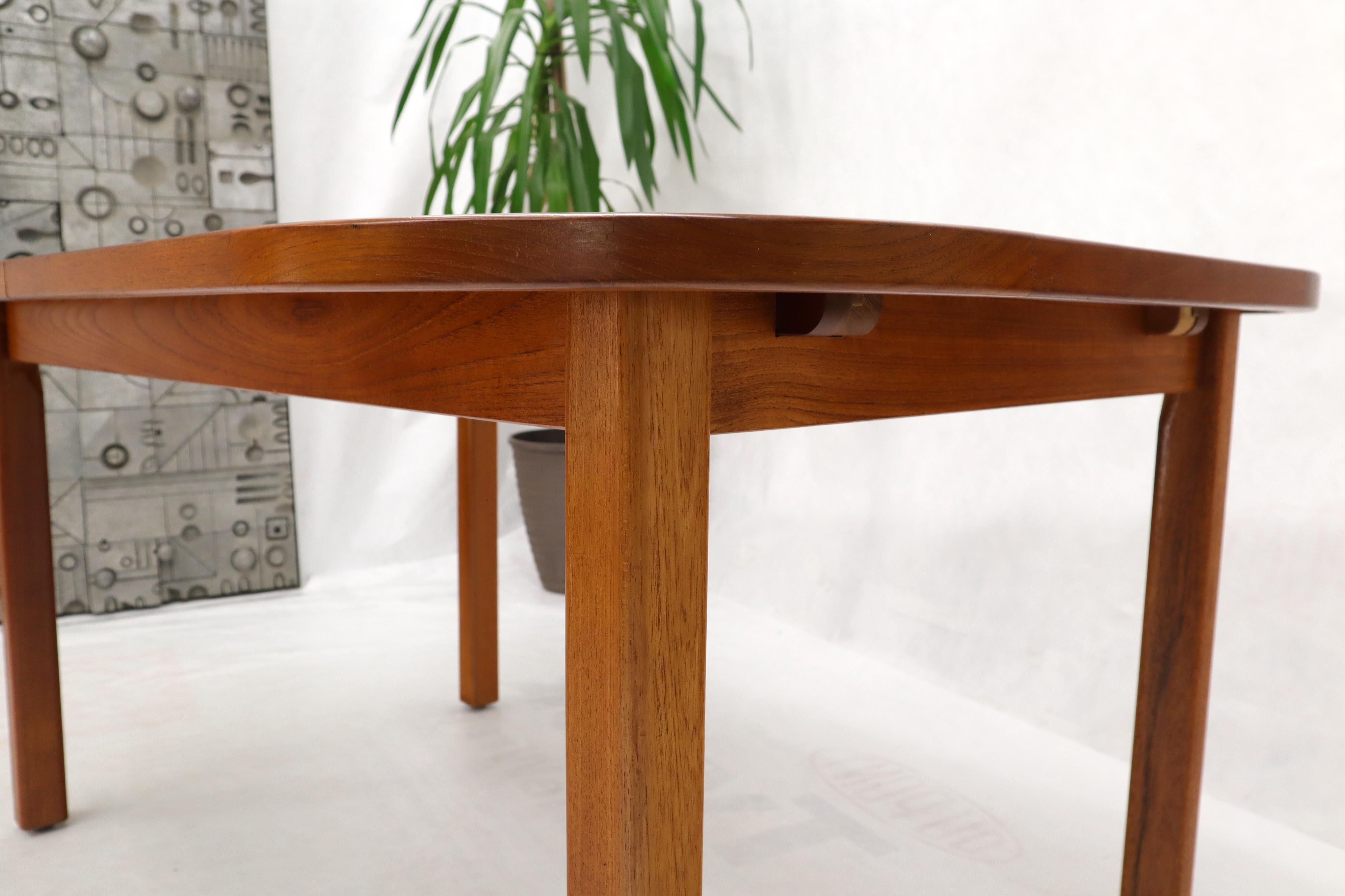 Rectangle Round Corners Teak Midcentury Danish Modern Dining Table Pop Up Leaf For Sale 10
